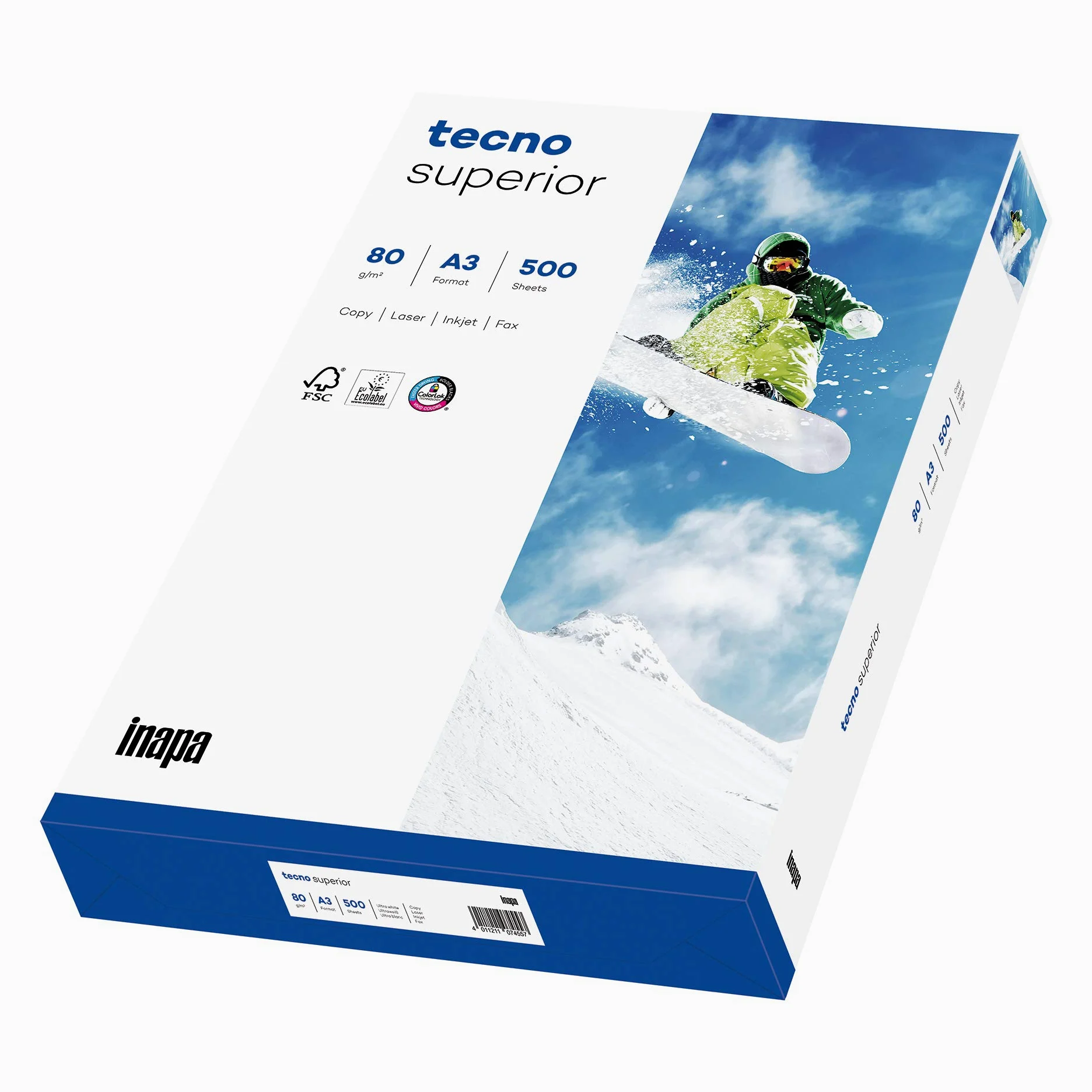 Inapa - Carta tecno Superior, 80 g/m2, A3, 500 fogli, colore: Bianco