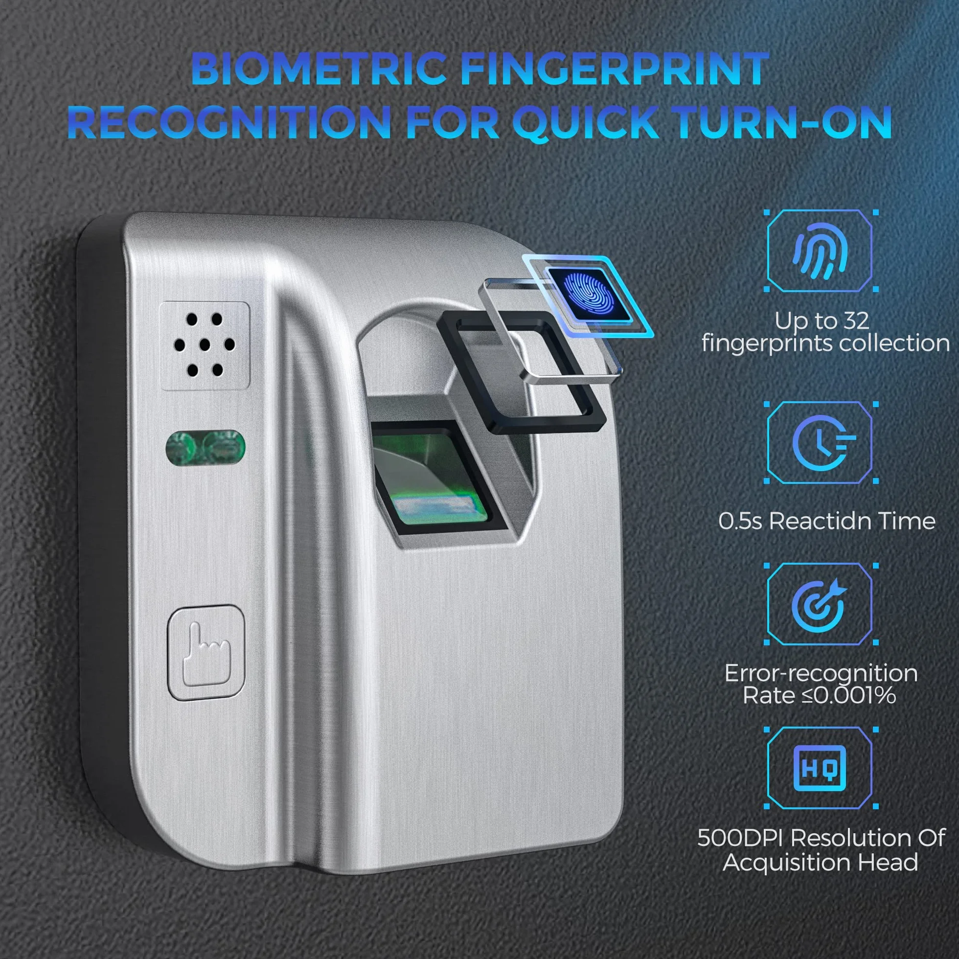 WASJOYE Cassaforte per Impronte Digitali, Cassaforte Biometrica con Chiave, Cassaforte Elettronica Automatica con Identificazione delle Dita, Cassetta di Sicurezza per Casa Hotel Ufficio, 38.08L