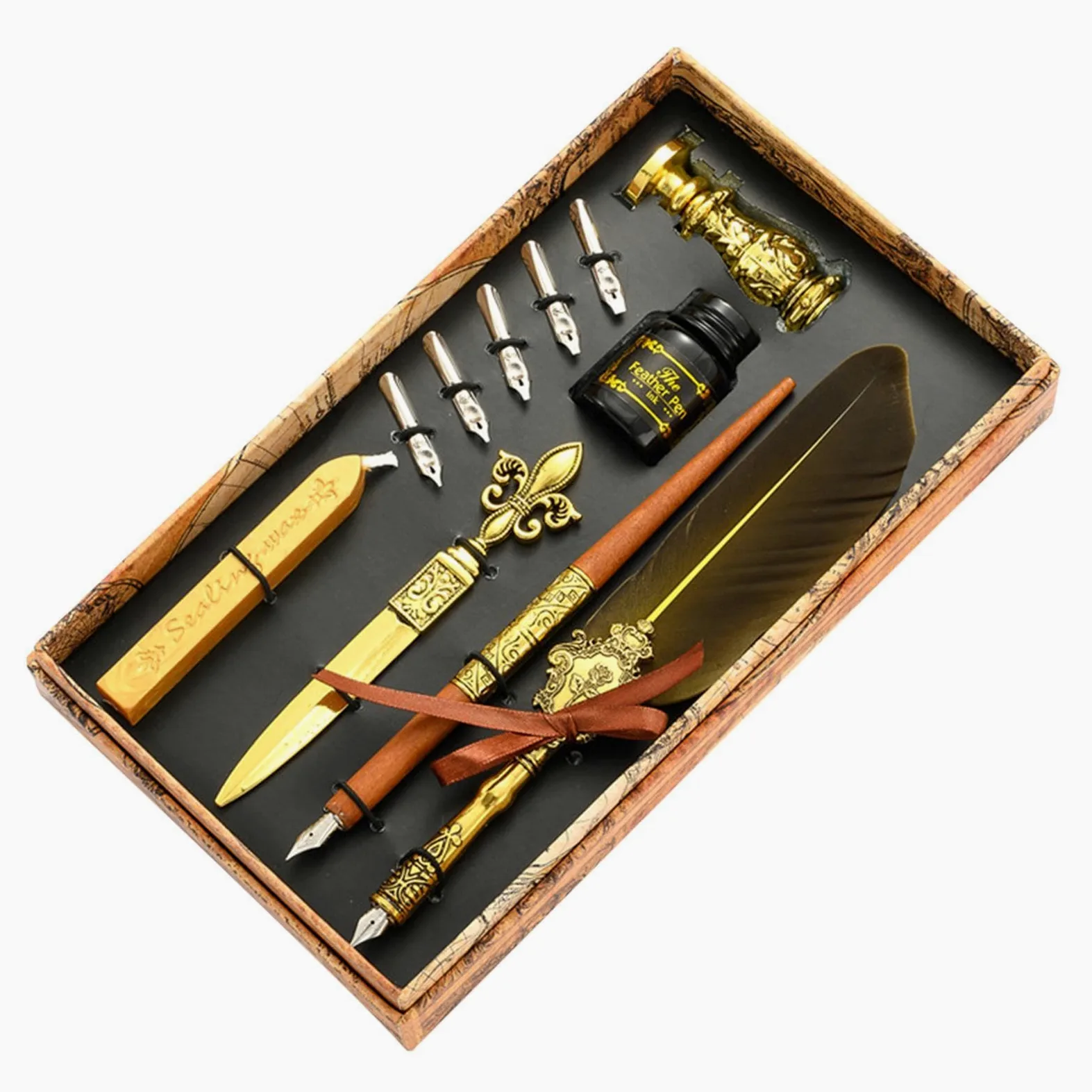 Generisch Set di penne per calligrafia, set di penne a immersione vintage | set di penne a immersione, inchiostro, punte di ricambio, ceralacca