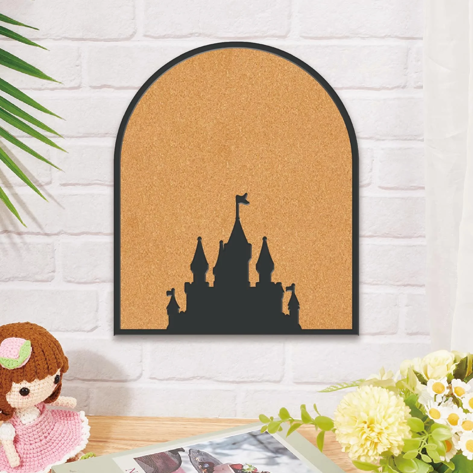 CRASPIRE Spilla da Bacheca in Sughero Castle Pin da 11.8x9.8 Pollice con Cornice Espositore per Bacheche in Legno Marrone da Parete per Ricordi Spilla da Bavero per Casa Ufficio Scuola Aula