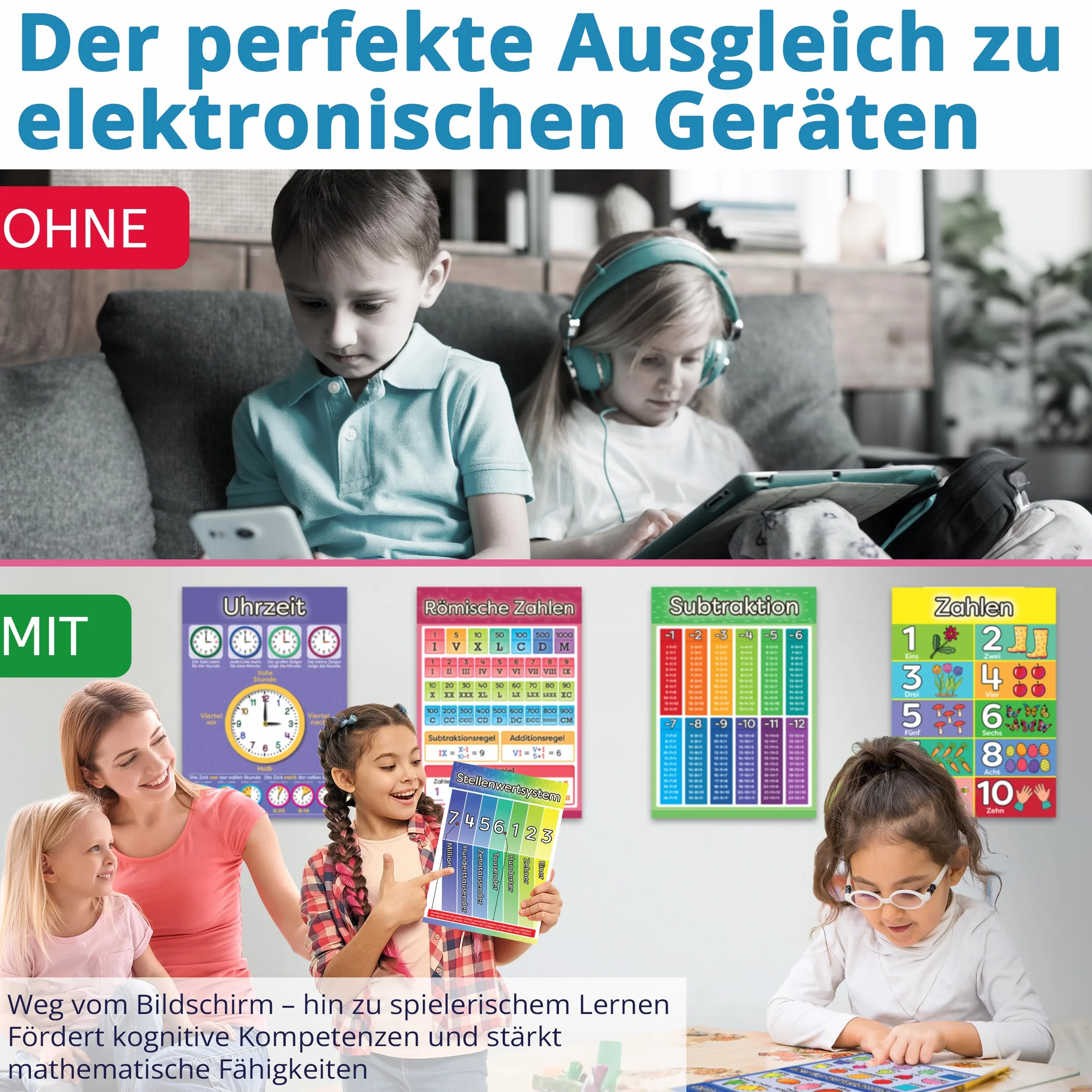 LOGIJO® 12 poster educativi Montessori Matematica A4 satinato apprendimento numeri calcoli base