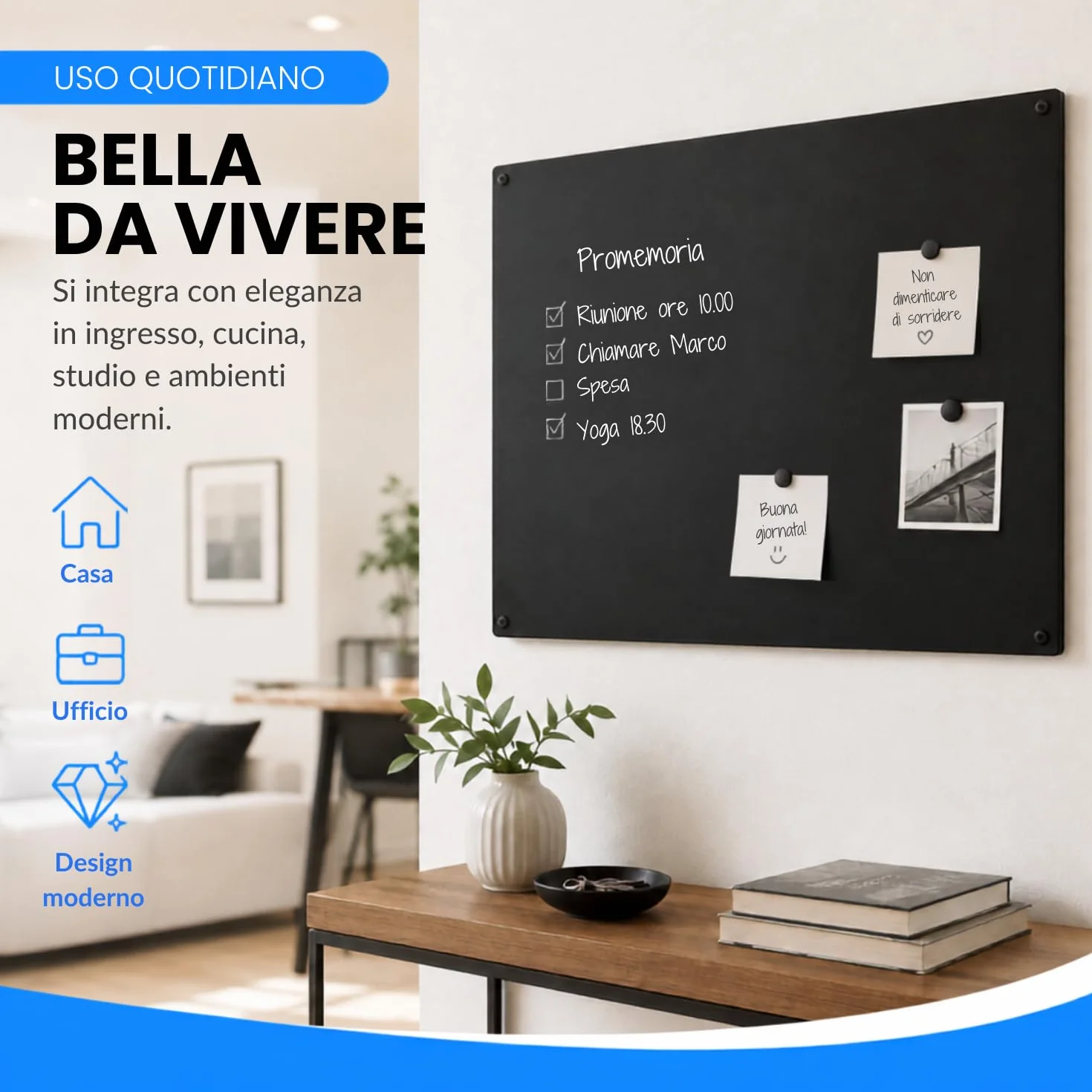 INOXLM lavagna magnetica da parete cancellabile in Acciaio, Nero 60x44cm, lavagna per calamite ideale per casa e ufficio, pennarello bianco incluso - Made in Italy