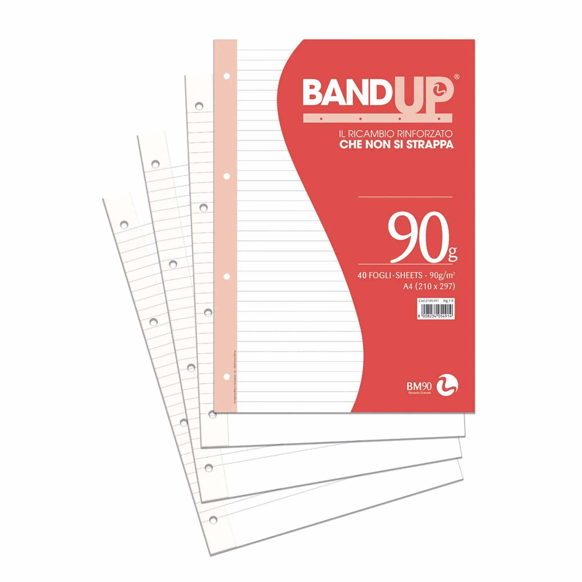 BeMore Ricambi Bandup A4 Banda Rinforzata 21x29,7 cm Rigatura 1R 40 Fogli 90G/Mq