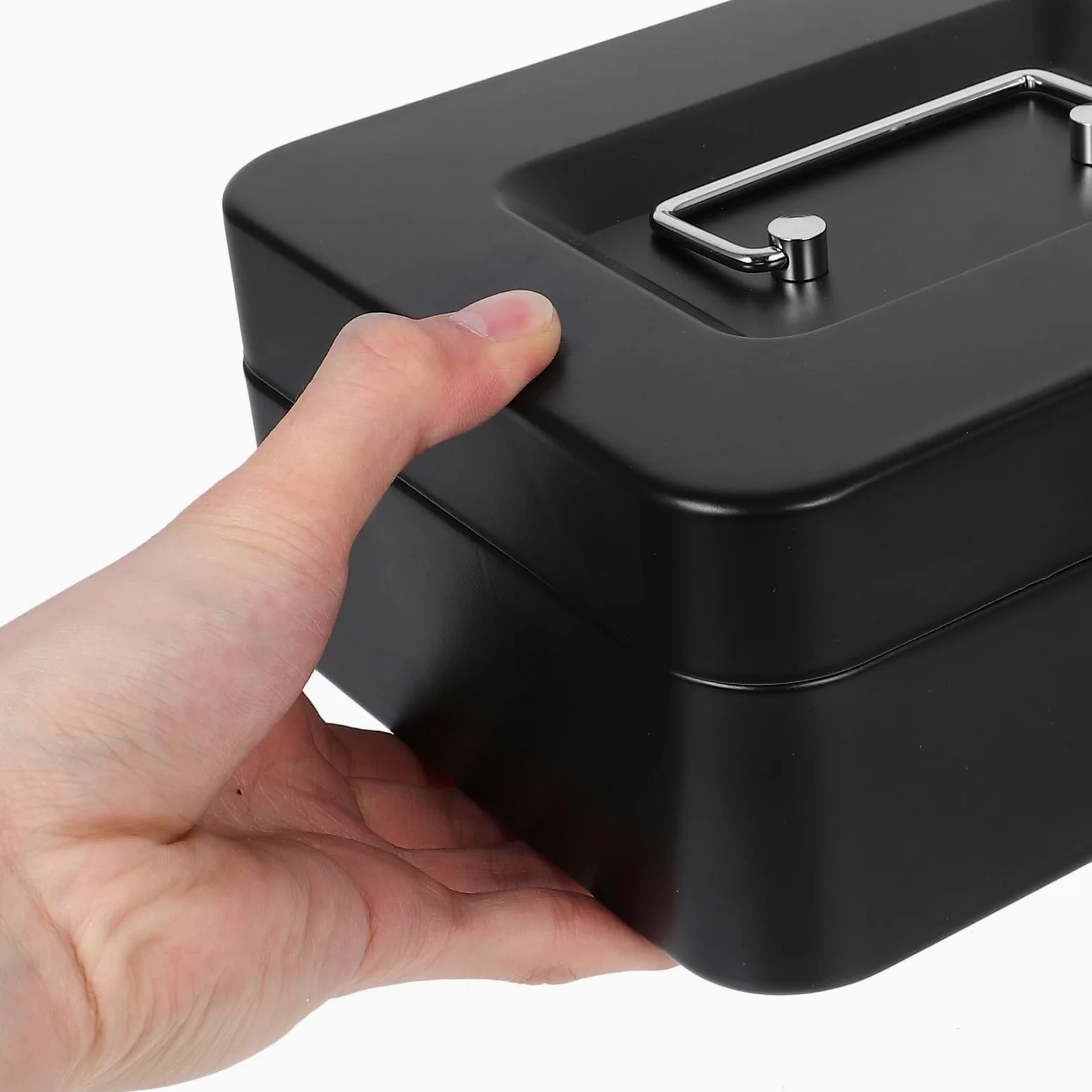Abaodam Cassetta Portavalori Chiudibile a Chiave in Metallo Nero con Combinazione Digitale, Piccola Scatola Organizer per Contanti e Oggetti Personali, Cassaforte Compatta per Ufficio