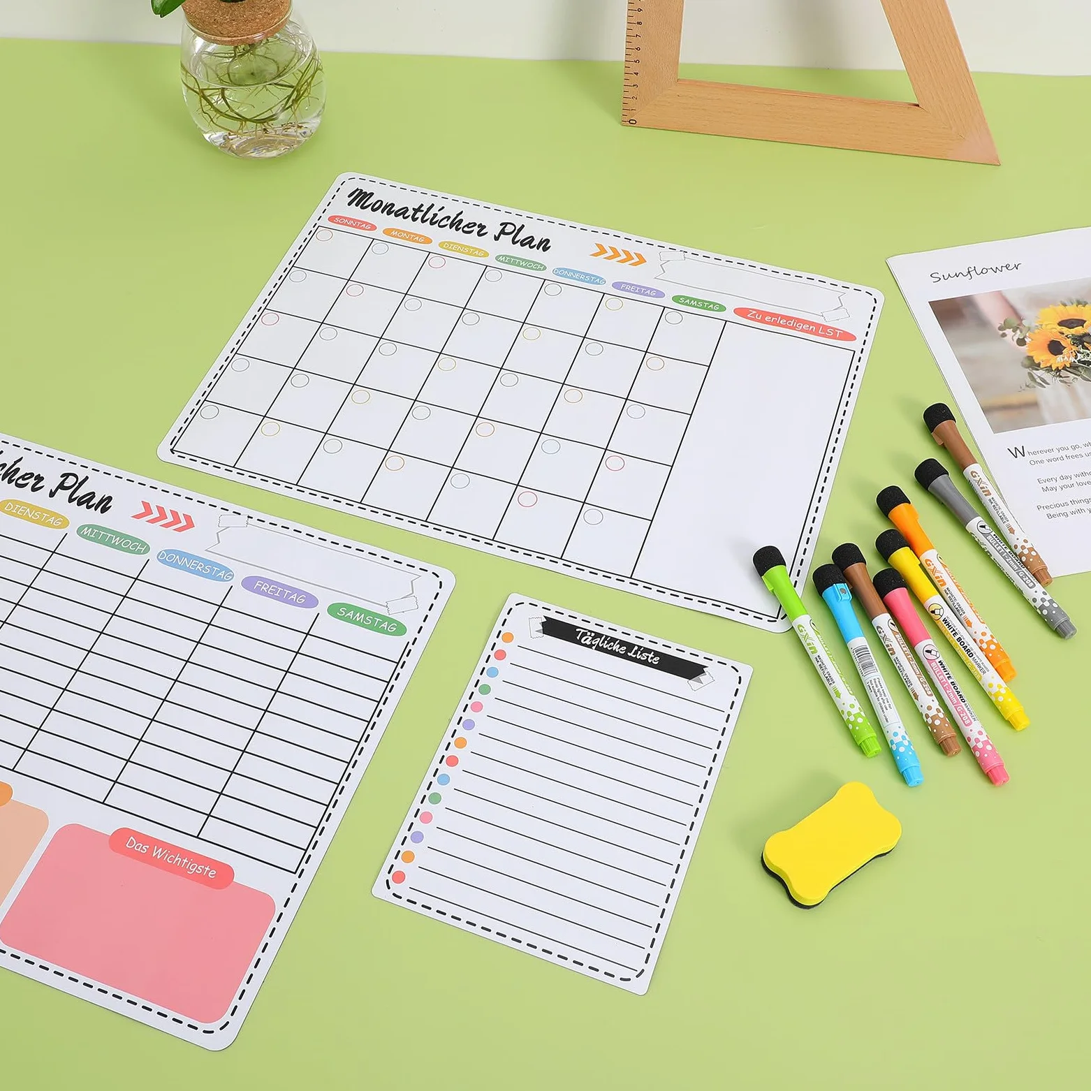 Agenda Magnetica per Frigorifero Mensile da 16,5 × 11,5 Pollici in Resina Sintetica, Calendario Cancellabile a Secco 8 Pennarelli, Adatta per Casa e Ufficio