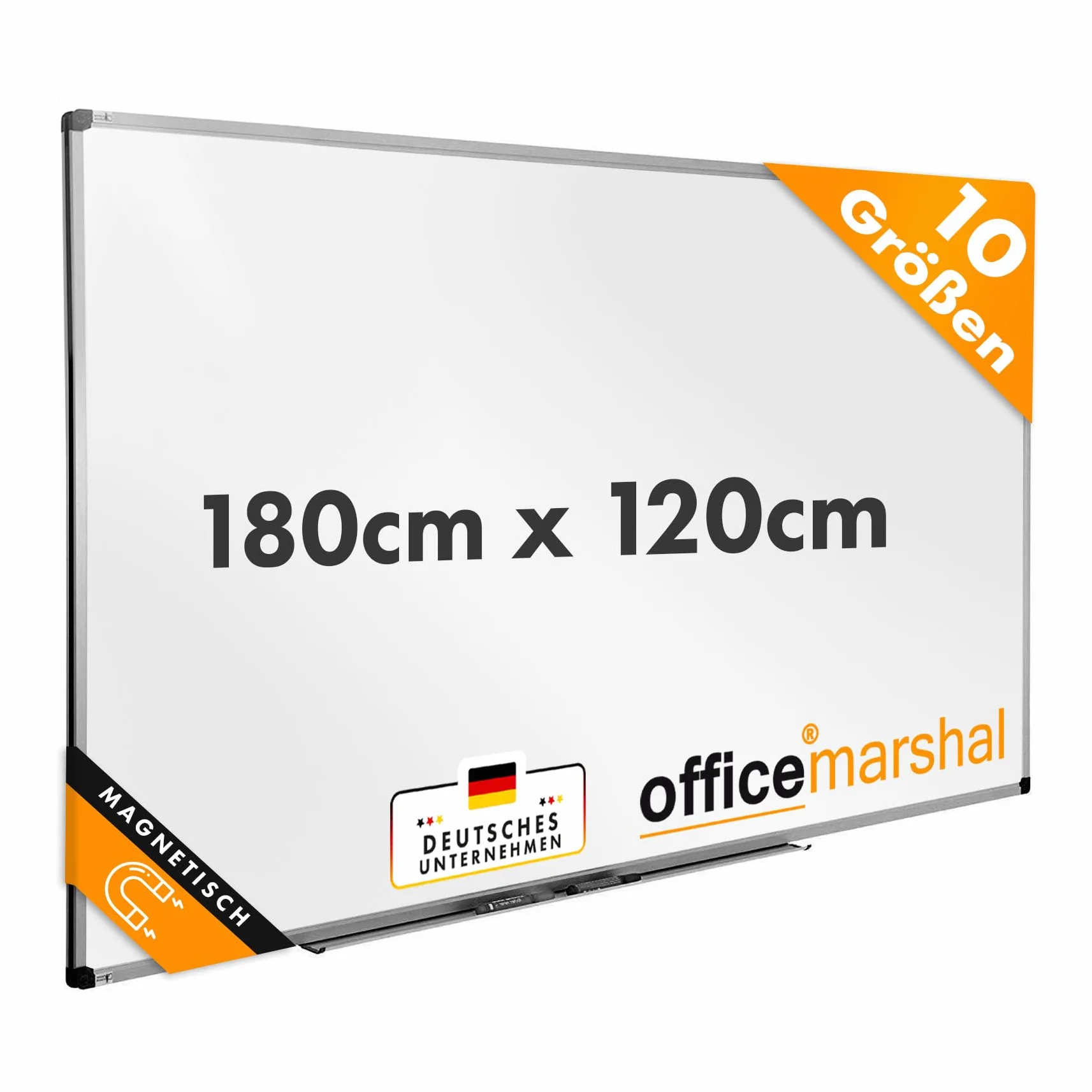 OfficeMarshal Lavagna magnetica da 180 x 120 cm, con telaio in alluminio e portapenne rimovibile, per ufficio, casa e scuola, resistente ai graffi e cancellabile a secco