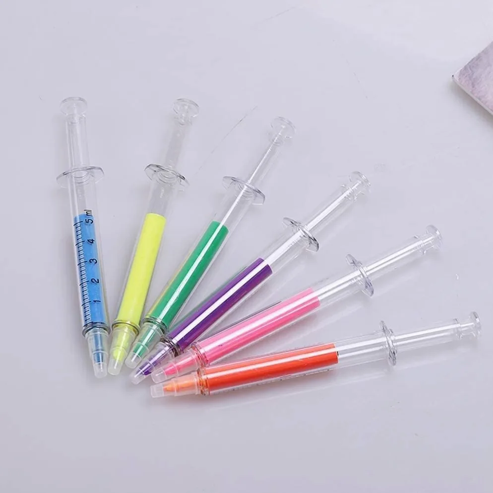 Pennarello, Pennarello evidenziatore Creativo a Forma di siringa Penne Fluorescenti Punta a scalpello Set da 5 Pezzi Adatto for segnare Appunti Graffiti Pratico e Popolare