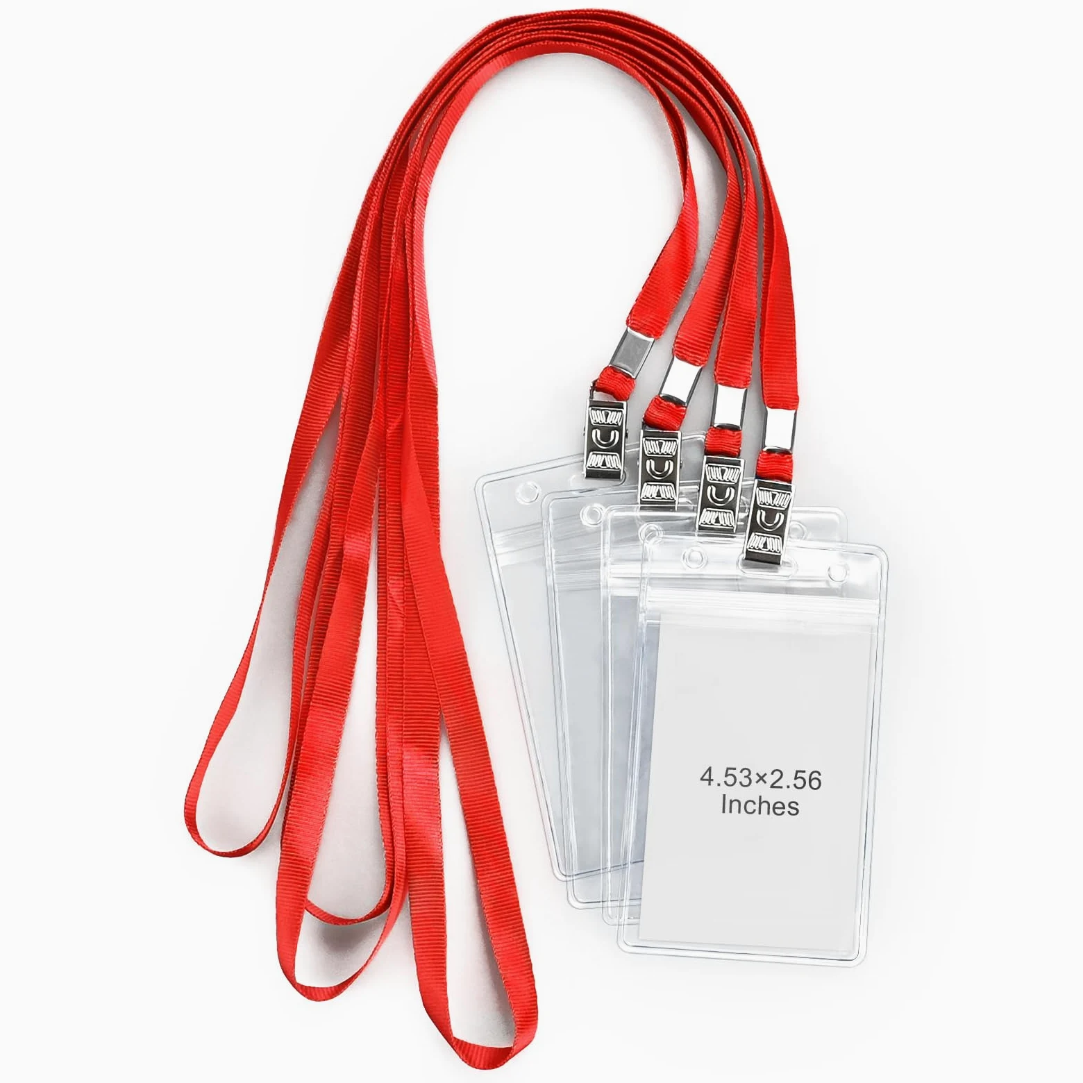 Confezione da 50 porta badge verticali in plastica trasparente e 50 cordini, impermeabili, con cordino, per adulti e bambini, ufficio, scuola (rosso)