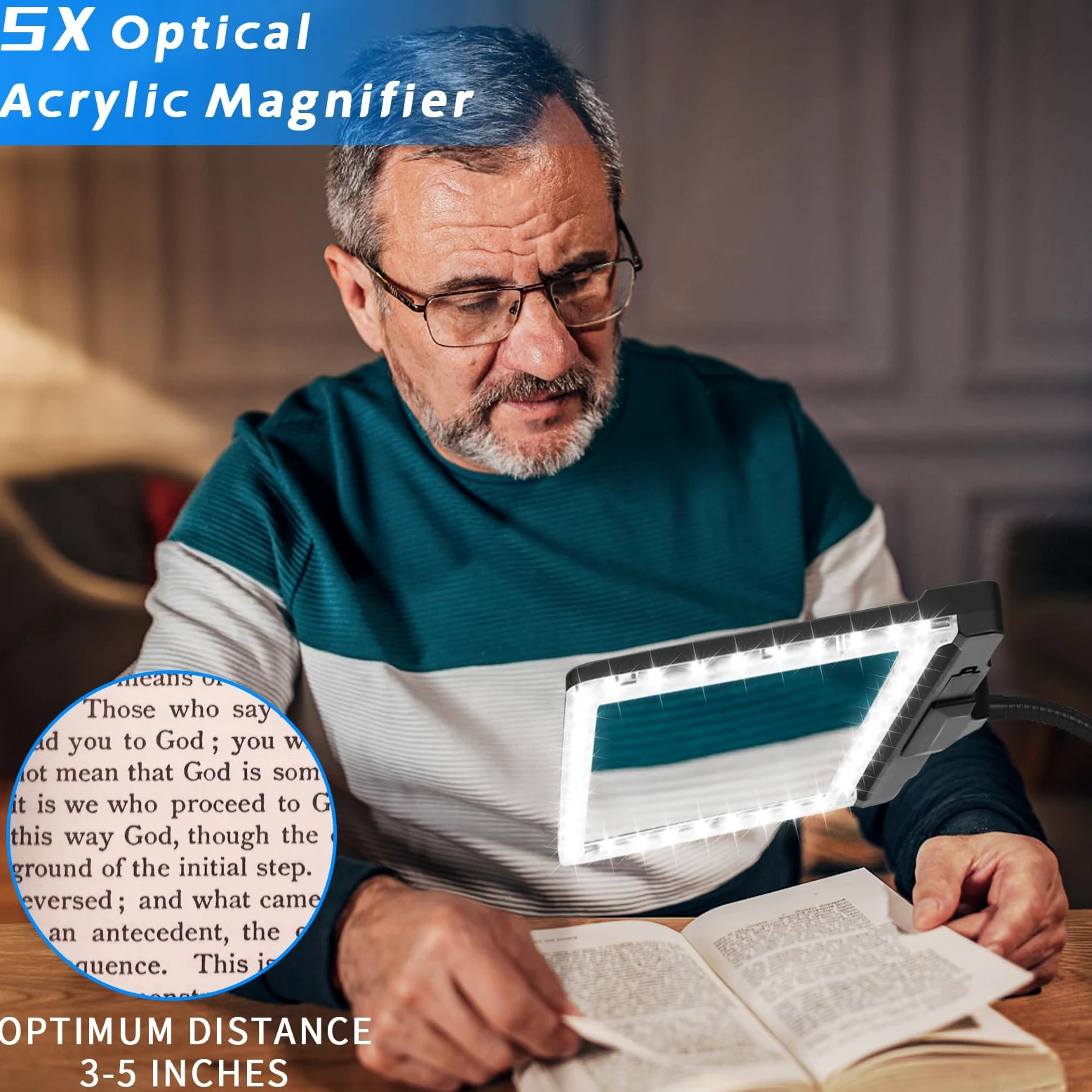 NZQXJXZ 2 in 1 Lente d'ingrandimento con Luce e Supporto | Lampada da Scrivania a Collo d'oca Flessibile a 42 LED, 5X Lente d'ingrandimento Staccabile a Luminosità Regolabile