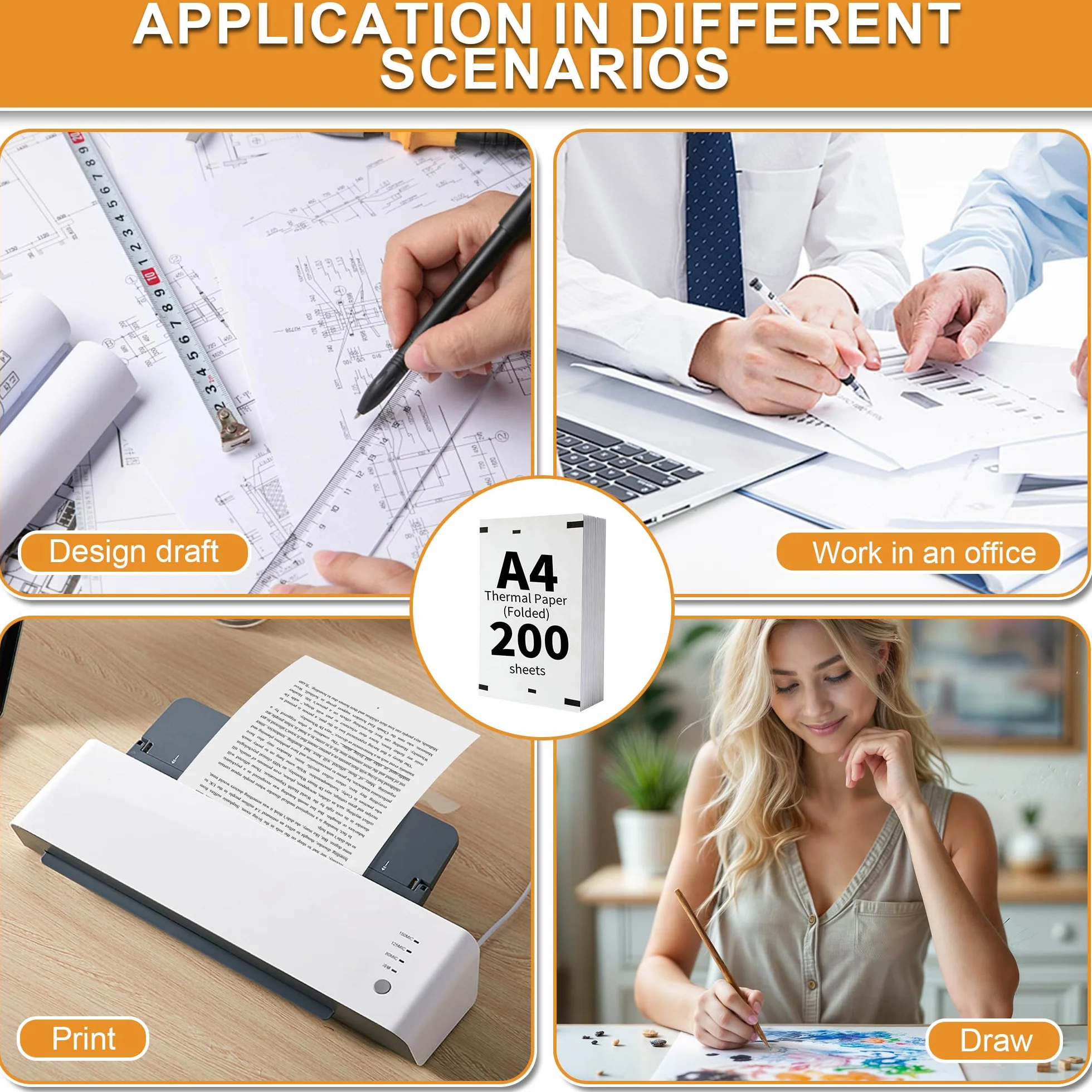 Carta Termica A4 (200 Fogli) Senza BPA per Stampanti Termiche