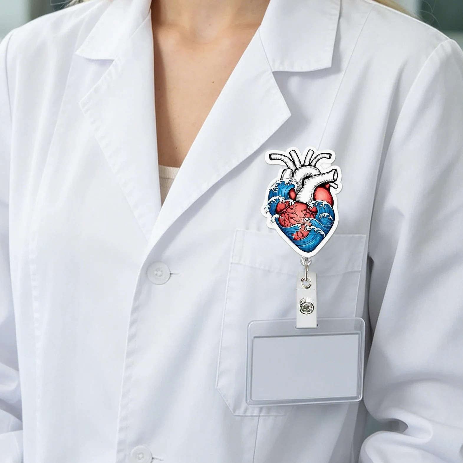 Portabadge retrattile Portanome verticale con motivo a forma di cuore | Clip Porta Badge Retrattile per tutti gli impiegati, assistenti, studenti, insegnanti, infermieri, , uomini e donne