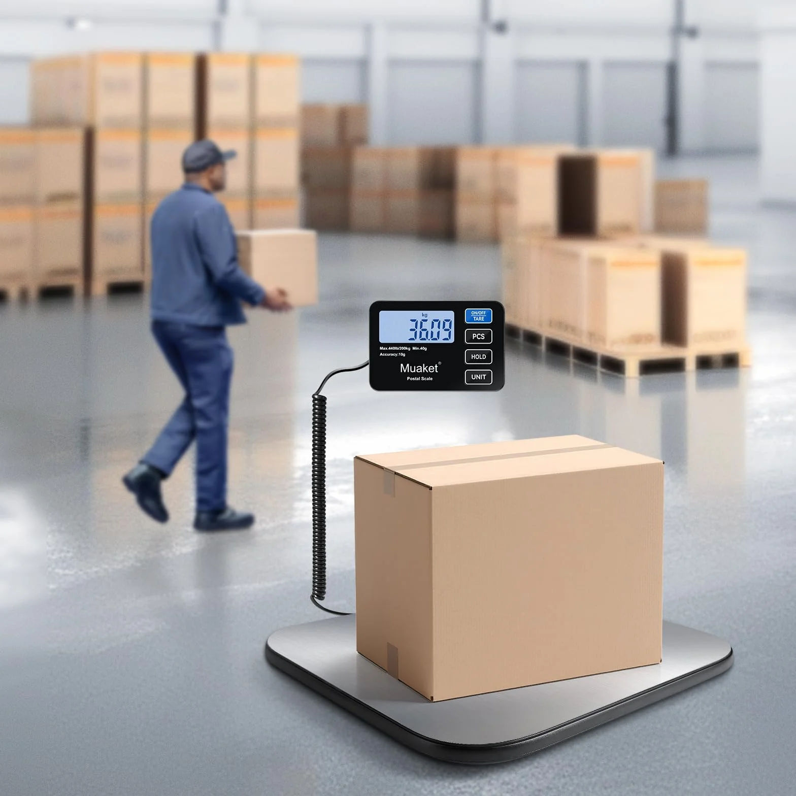 200kg/10g Bilancia Pesa Pacchi Digitale con Funzione di Mantenimento e Tara | Bilancia Postale con Batterie e Cavo di Ricarica, Bilancia Pacchi con Display LCD, 4 Unità per Magazzini, Bagagli e Magazzini