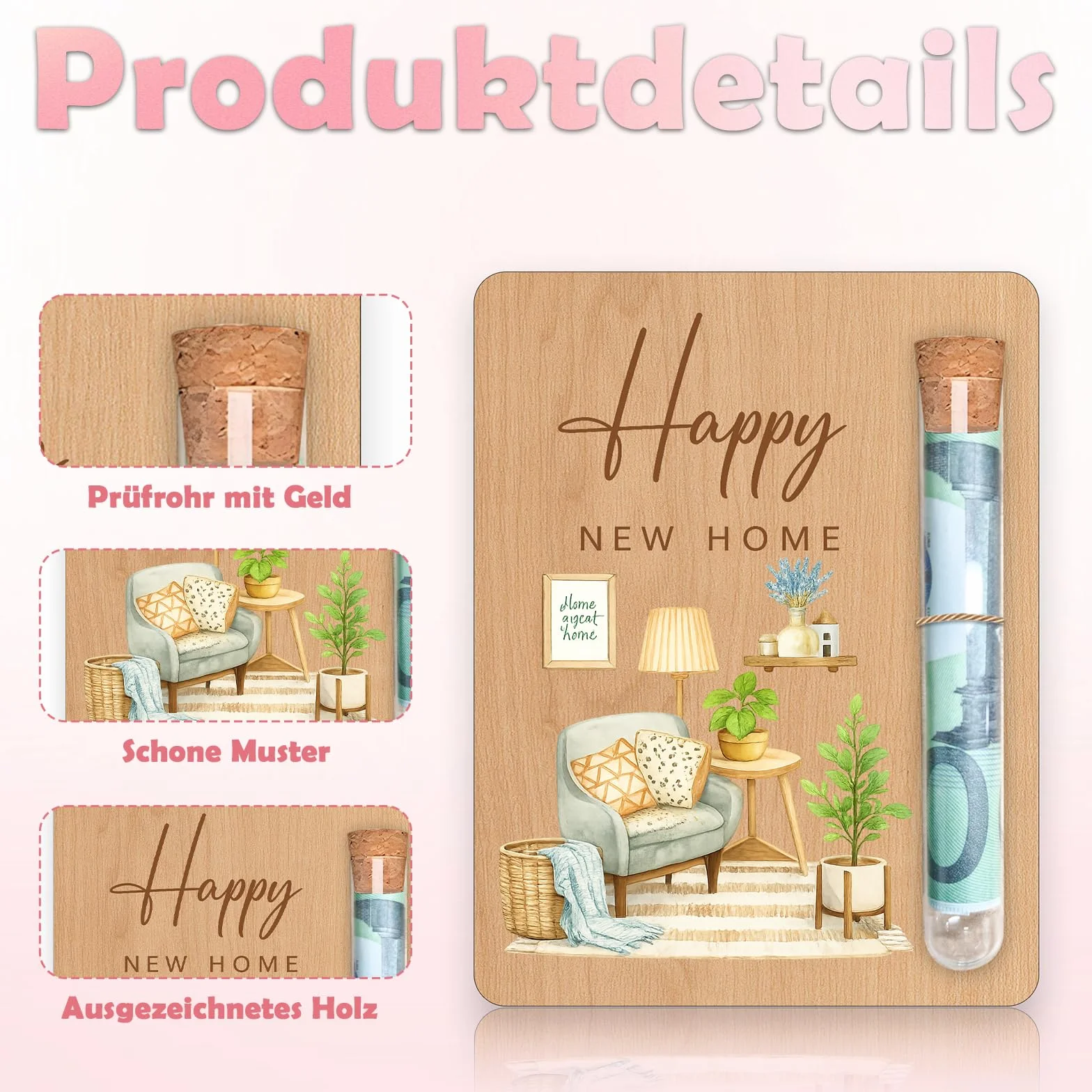 Regalo inaugurazione casa in legno Happy New Home 10x13 cm