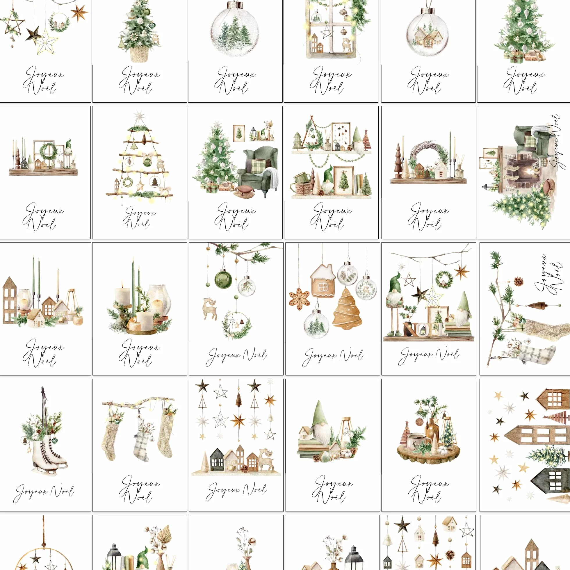 Set de 30 Cartes de Noël A6 avec Enveloppes Blanches – Cartes Festives