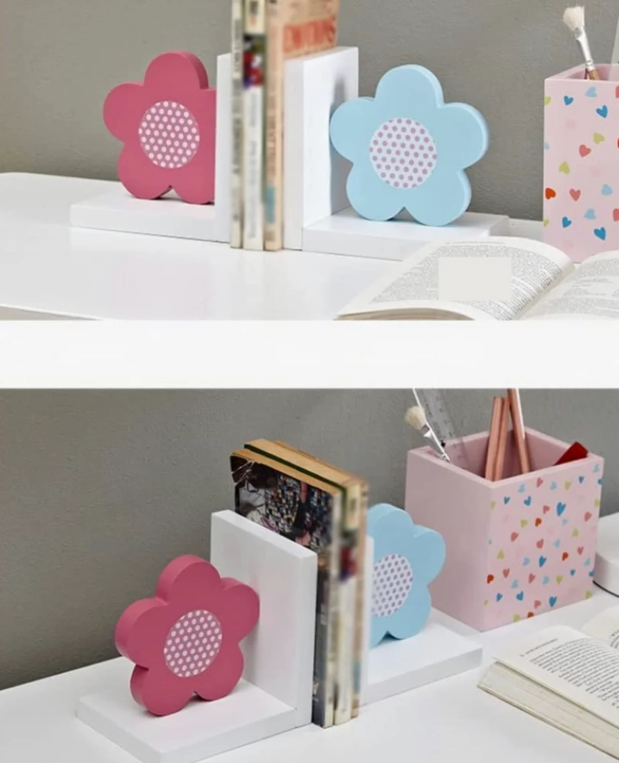 Reggi Libri, Fermalibri Reggilibri Moderni Con Fiori Pastorali Fermalibri In Legno Regalo Supporti Per Libri Antiscivolo Per La Casa Ufficio Casa Scrivania(B)