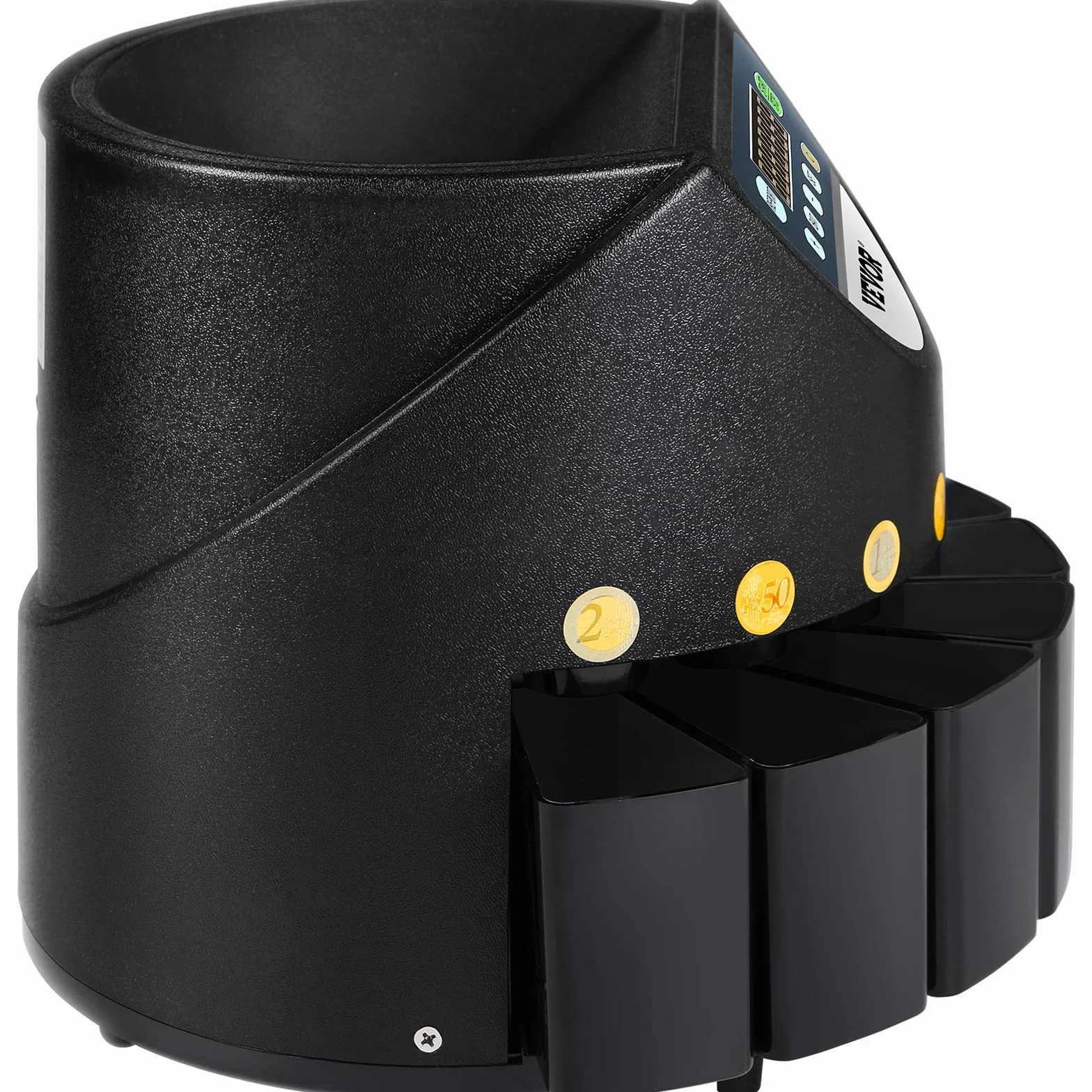 VEVOR Macchina Contamonete 500-1000 Monete in Euro Separatore per Monete Contamonete Velocità 300 pezzi/minuto Display a LED 7 Cifre Pannello Controllo 8 Cassetti, Tabaccheria, Scuole, Negozio, Banca