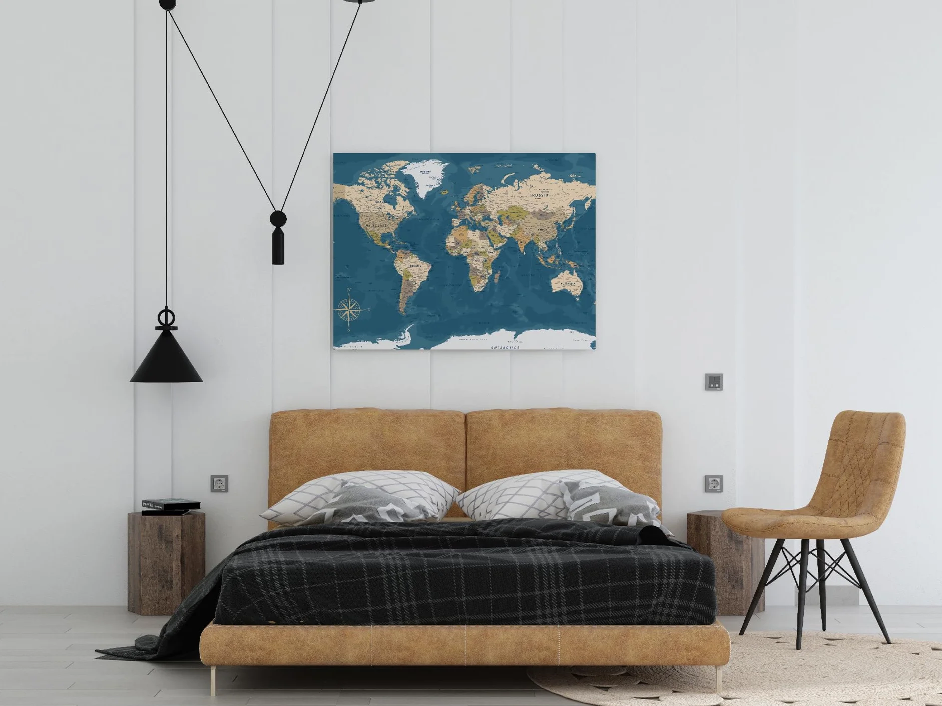 framed concept | Mappa del mondo con puntine | decorazione da parete fatta a mano con 50 puntine dorate | idea regalo originale
