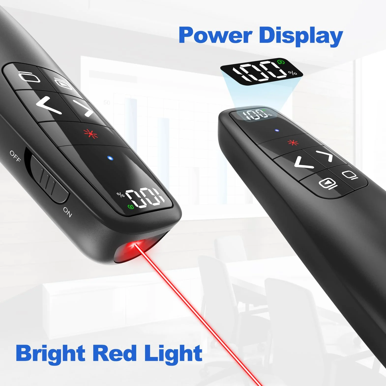 Pulsante wireless per presentazioni con puntatore rosso, Power Smart Digital Display PowerPoint Presenter Remote, USB C ricaricabile A Google Slide Advancer per Mac Laptop PC Computer Keynote