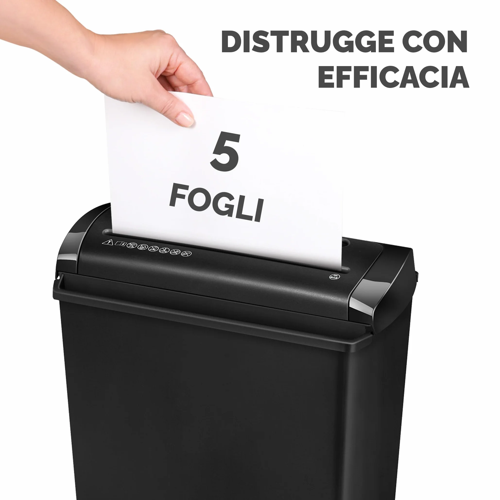 Fellowes Distruggidocumenti domestico - a strisce 5 fogli uso personale - ufficio cestino 11L - Powershred P-25s - Livello di sicurezza P1 - Nero