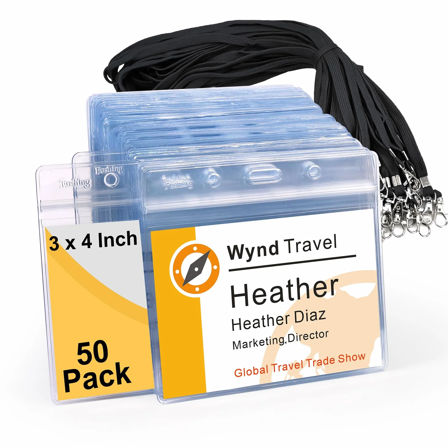 Fushing 50 PCS plastica trasparente verticale targhetta per nome carta ID e nero collo cordini con gancio girevole per scuola, festival, evento 11.5x10.6 cm