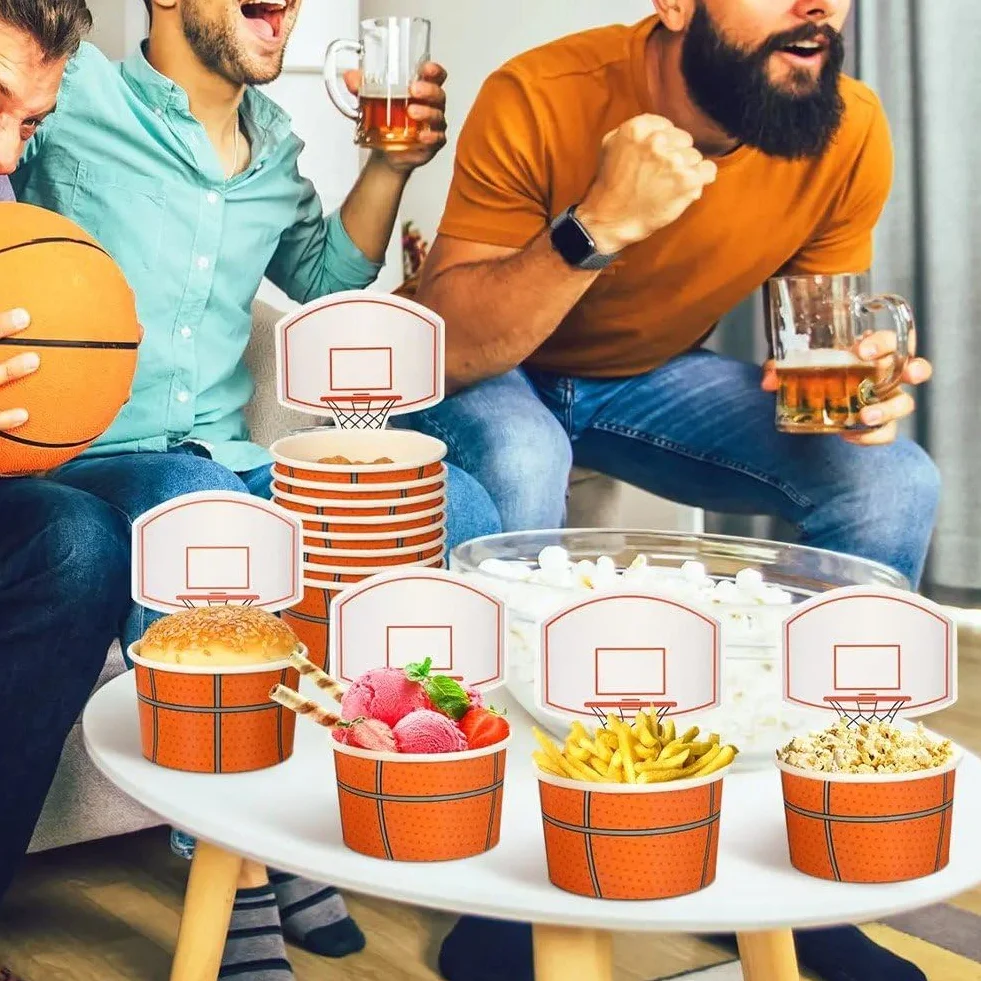 20 Pezzi Tazze Snack a Forma di Canestro Basket per Feste Compleanno Tema Basket Ciotole Carta Bomboniere
