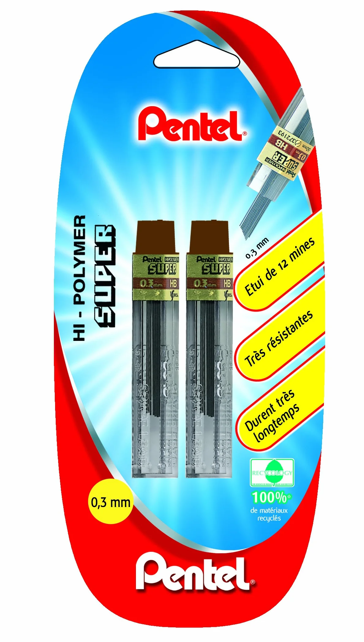 Pentel Set di 2 ricariche per portamine HB 0,3 mm Custodia Grigio