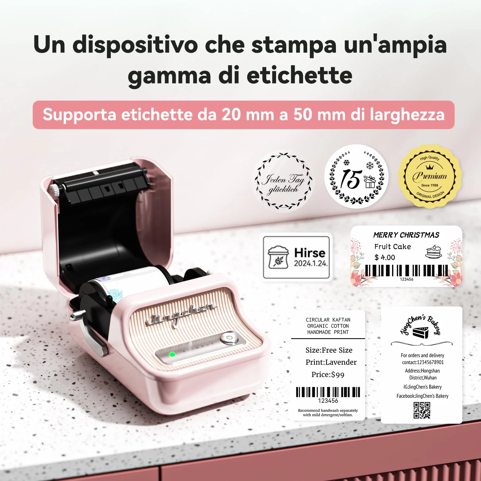 NIIMBOT B21 Etichettatrice Bluetooth Rosa, Etichette 20-50mm, App con 120 Caratteri e 1600 Icone