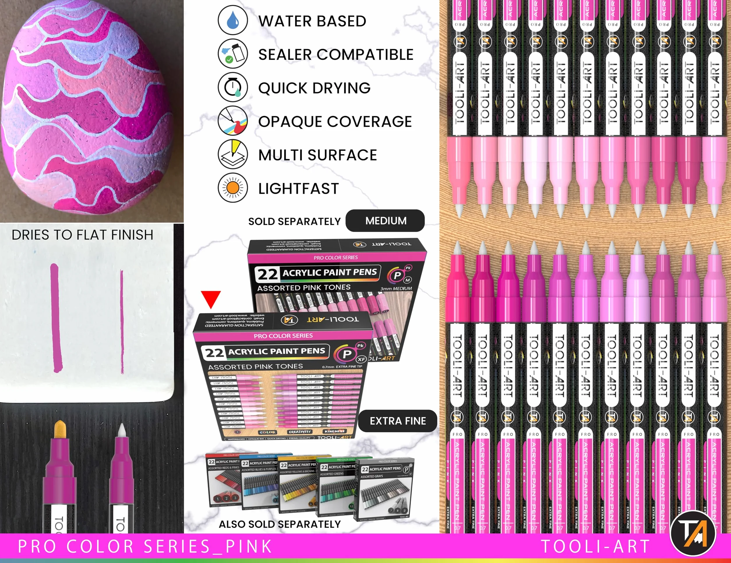 Marcatori Pro Penne per Pittura Acrilica 22 Tonalità Rosa Punta Extra Fine 0,7 mm