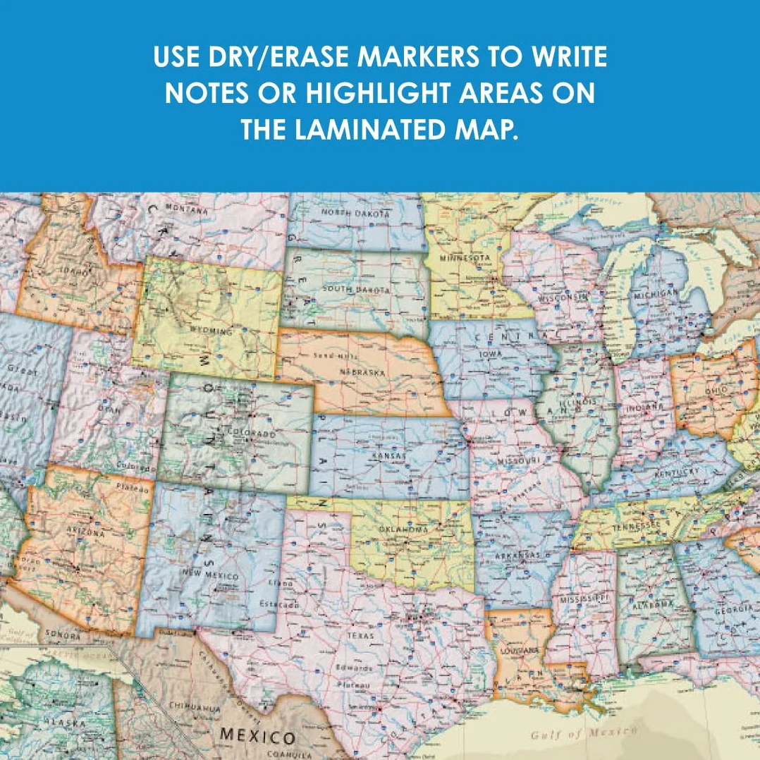 Waypoint Geographic Mappa del mondo laminata in stile antico della serie Boardroom USA, arte educativa da parete per casa, aula o ufficio, regali unici, 61 x 91,4 cm