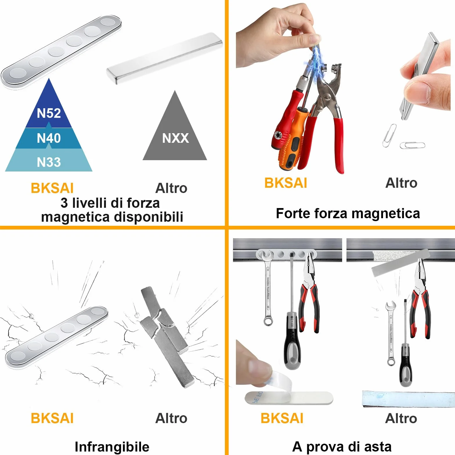 Magneti al Neodimio 65x10x2mm N52 12 Pezzi Adesivo Piatto Magnetico