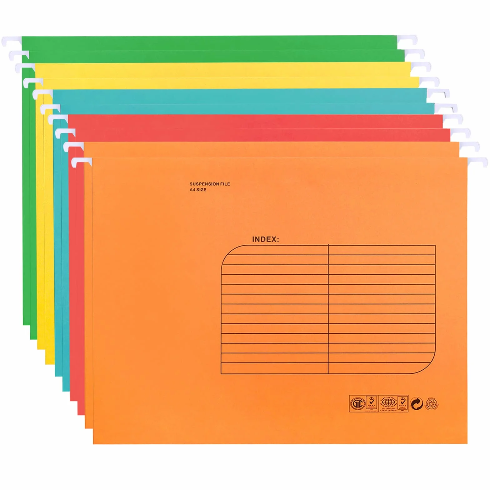 25 Pezzi Cartelle Sospese A4, Cartelline da Appendere in Cartone con Linguette e Inserti per Schedario(Colore Misto)