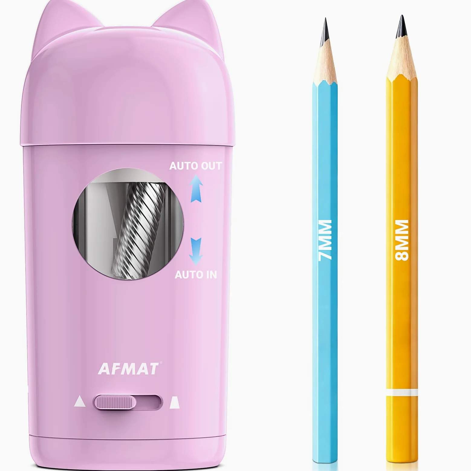 AFMAT Temperamatite elettrico, temperamatite per matite spesse e sottili (7-8 mm), autostop – temperamatite per bambini, ufficio e homeschooling, temperamatite automatico con contenitore di raccolta