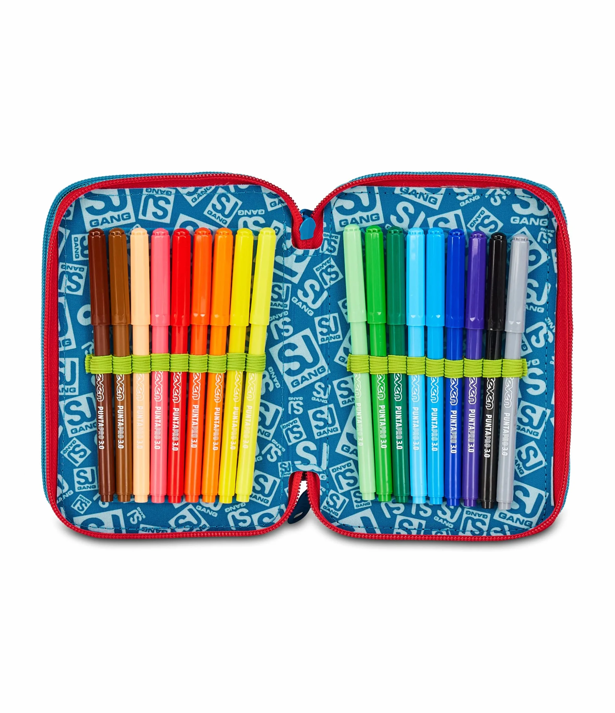 SJ GANG STYLE JAM GANG Astuccio Scuola 3 Zip Sharky Skate, Blu, Portapenne Triplo Scomparto Completo Di Penne, Matite, Colori, Accessori Zaino, Scuola Elementare, Bambino
