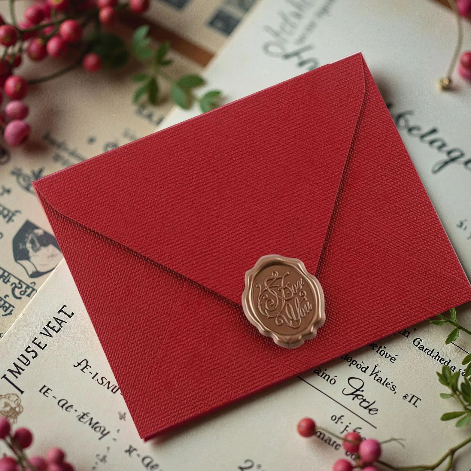 Set di 22 pezzi carta da lettere vintage A5 con 6 buste in lino e sigilli di cera per inviti nozze