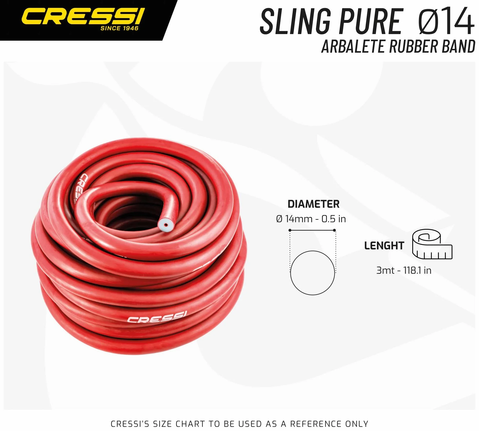 CRESSI dal 1946 - Pure Rubber Band Roll - Rotolo Elastico per Arbalete Disponibile Ø 14mm o Ø 16mm