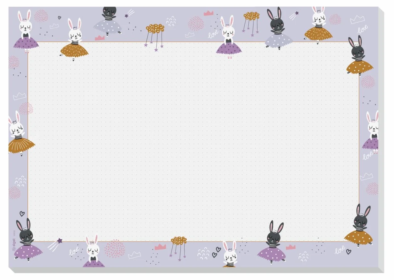 SIGEL HO920 Sottomano in carta Bunny Ballerinas A3 80 g/m² FSC blocco a strappo antiscivolo 30 fogli lilla viola azzurro giallo oro