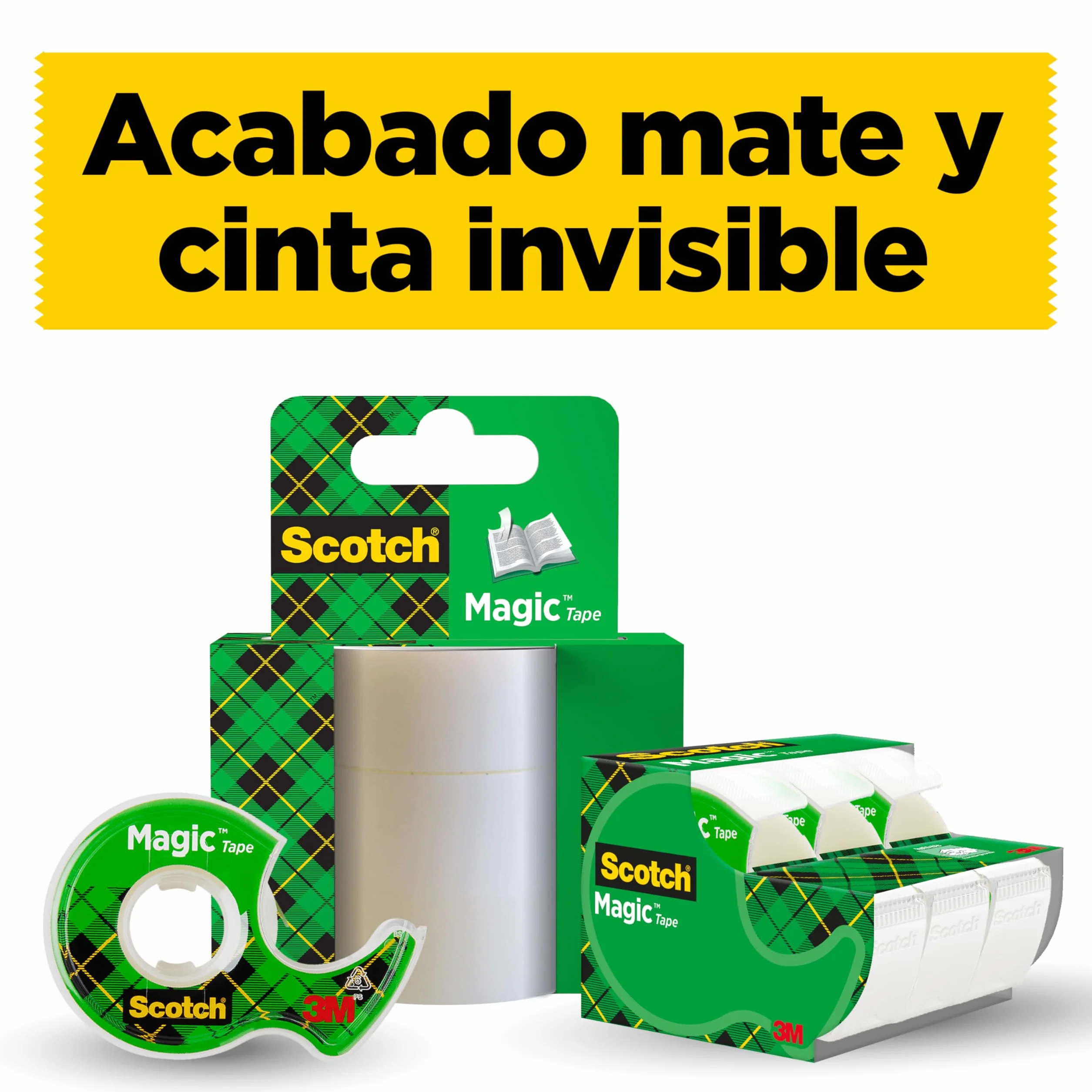 Scotch Nastro Adesivo Magic Trasparente con Dispenser, Confezione da 3 Pezzi, 7,5 mm x 3 mm