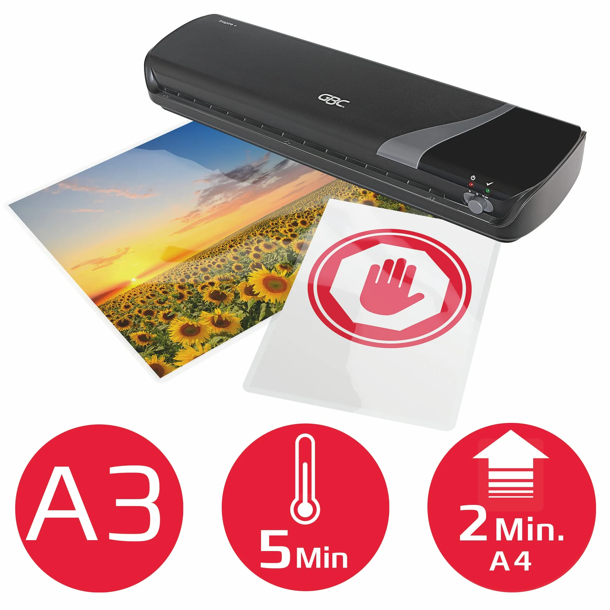 GBC Plastificatrice Inspire+ A3, 2 Rulli, con Ibico Pouch per la Plastificazione a Caldo, 100 Pezzi, F.to A4, 2x75 Micron