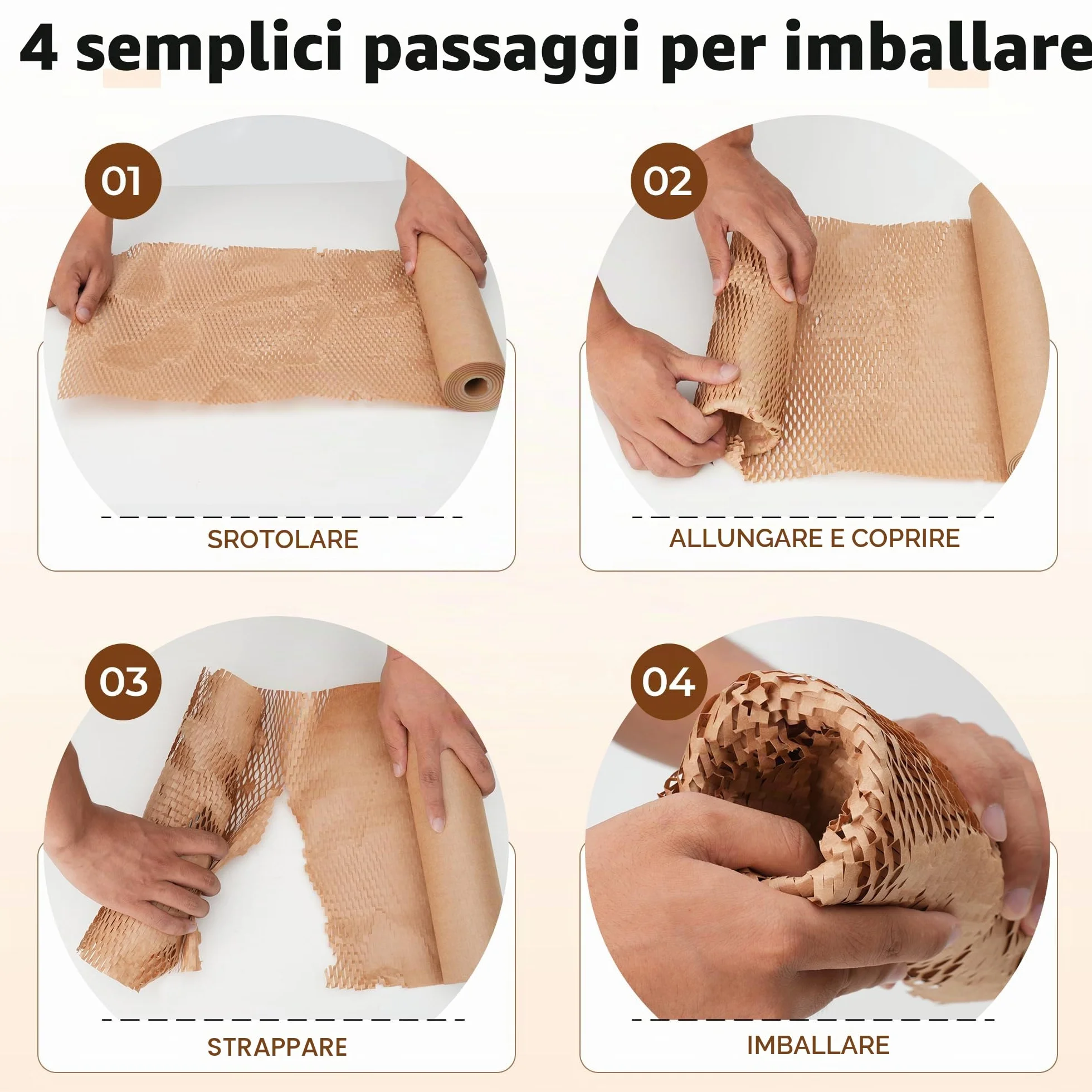 Tera Carta a nido d'ape Kraft 30 cm × 30 m 80 gsm 1,6× estensibile ecologica riciclabile biodegradabile