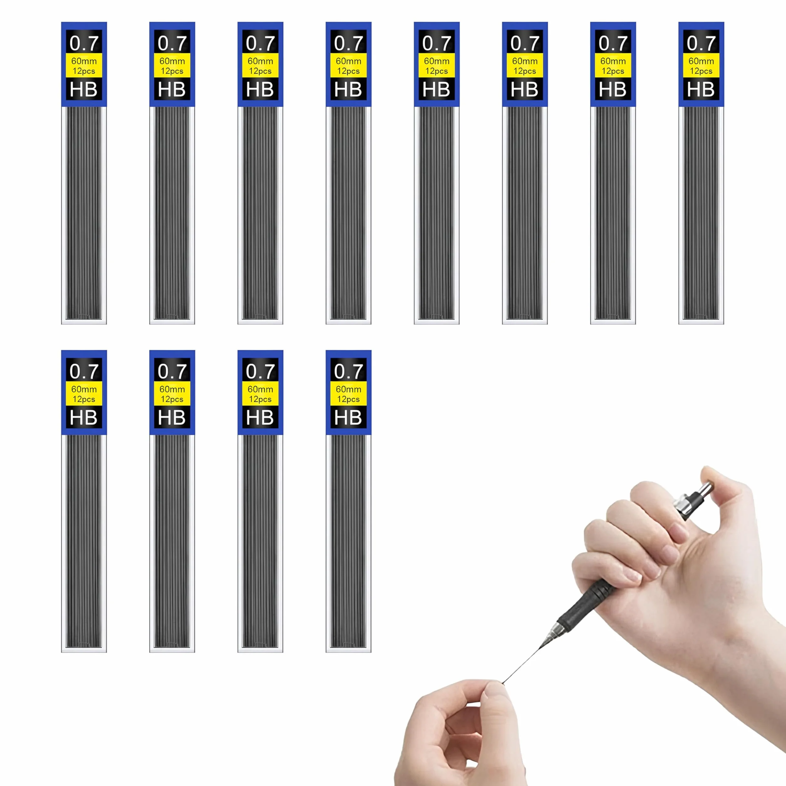 Mine HB da 0,7 mm, 144pcs, Resistenti alla rottura, Scrittura Fluida e Chiara