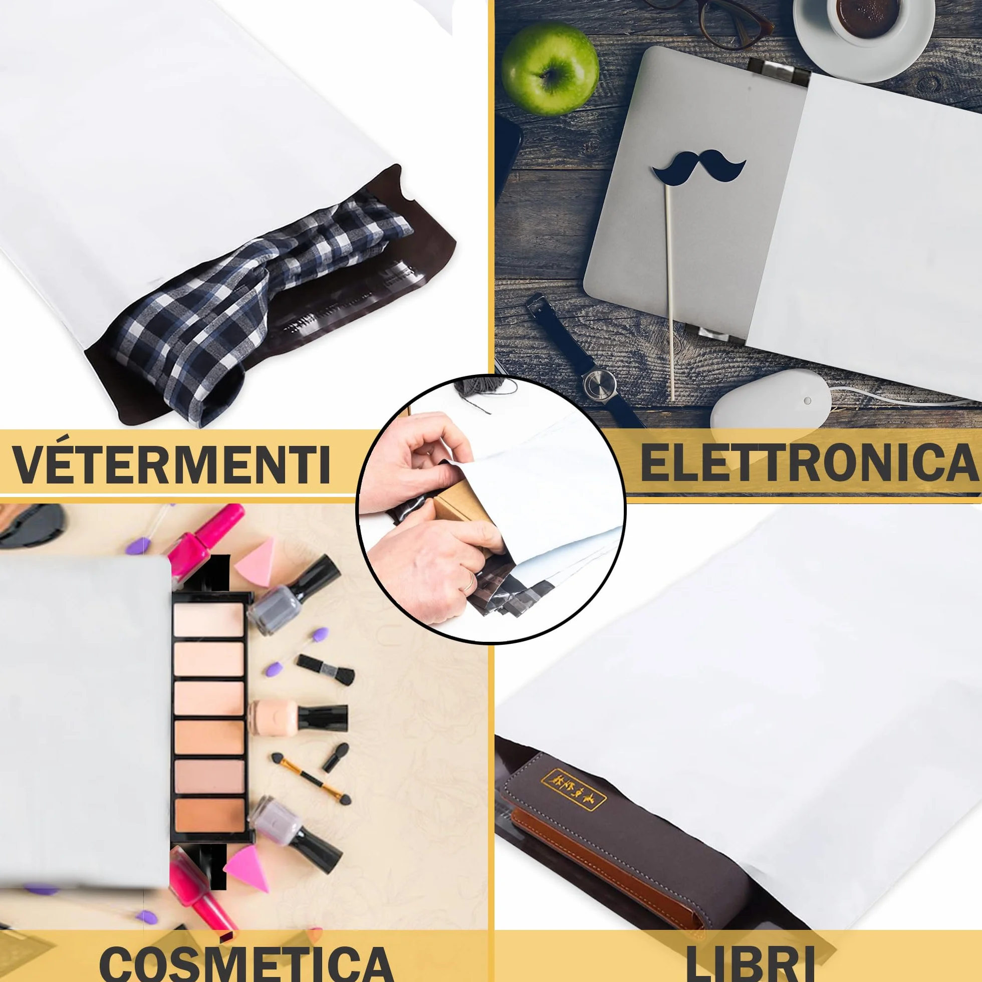 Sacchetti Spedizione Autoadesivi Opaqui 100Pcs 4 Misure Resistenti all'Acqua e Strappi per Vinted