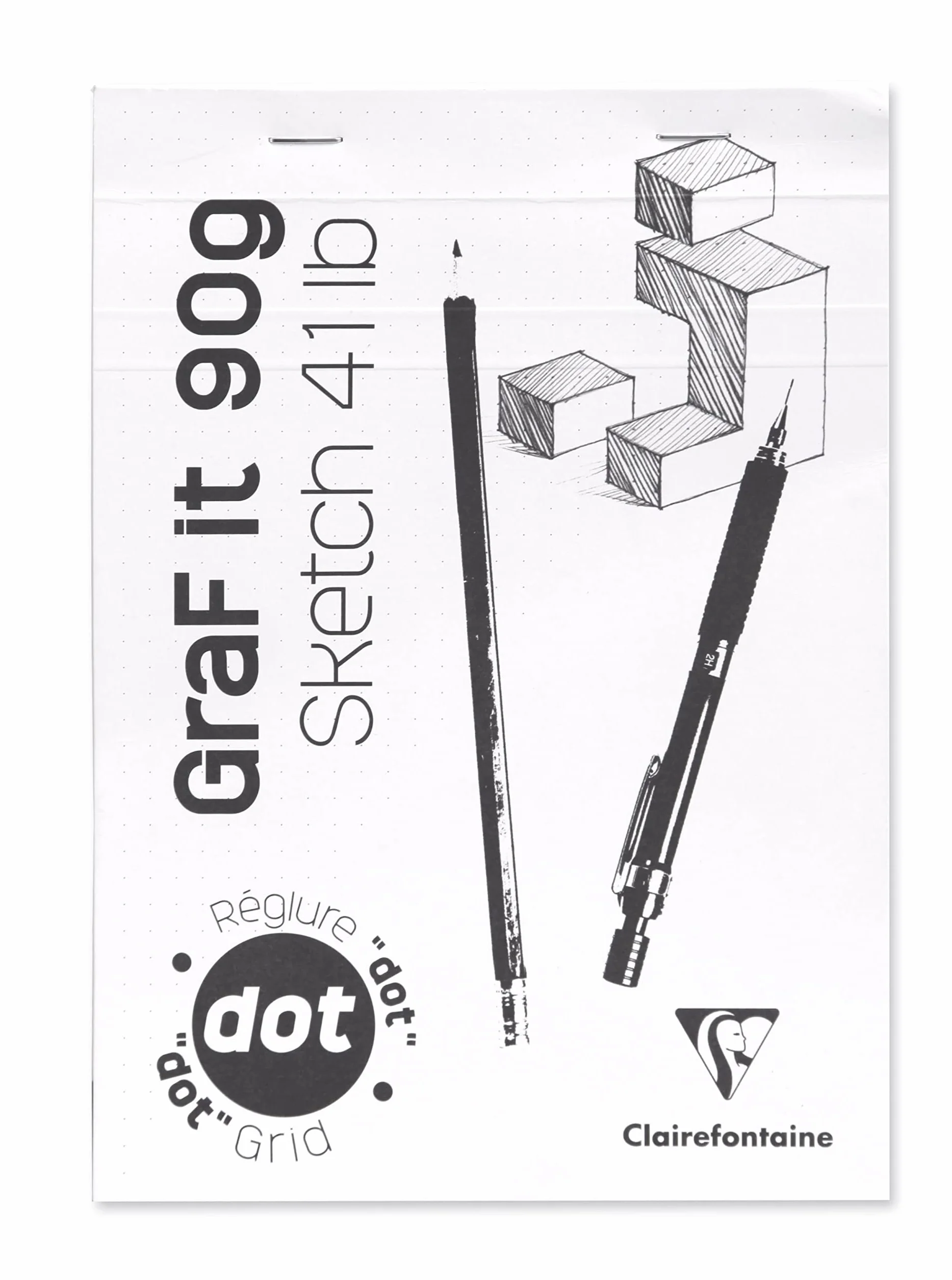 Clairefontaine 96691C Blocco a punto METALLICO GraF'it - 80 Fogli Carta da disegno per Schizzi - Formato puntinato DOT - Fogli Staccabili - A4 21x29,7 cm 90g - copertina Bianca - Pacco da 5 taccuini
