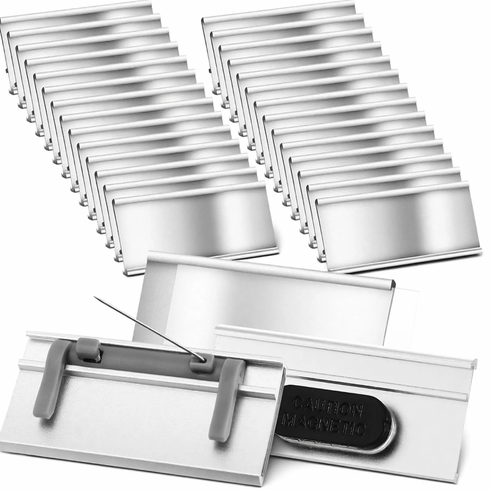Hicarer Targhette Identificative Magnetiche 25 Badge Nominativi in Alluminio 72x32 mm Argento