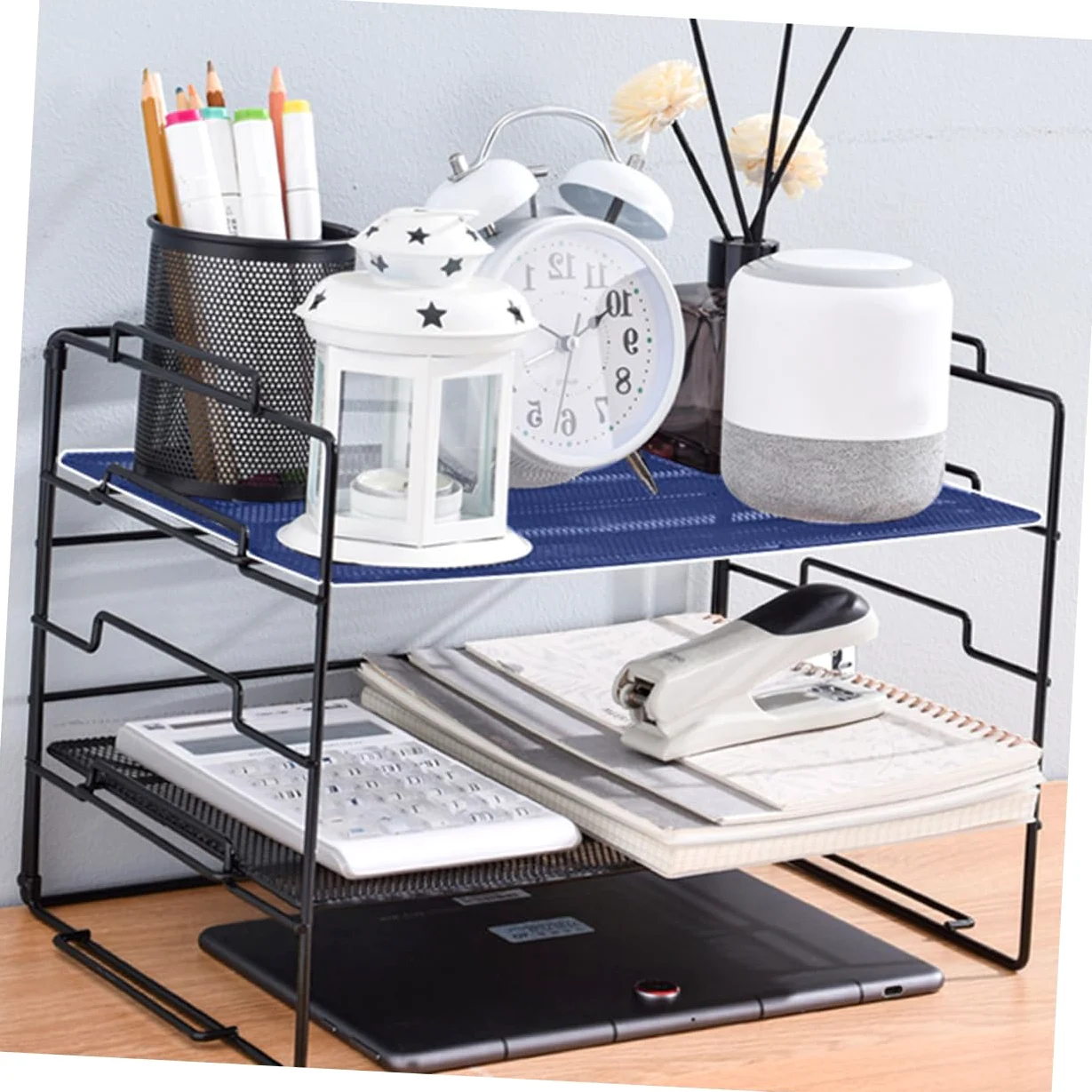 Organizer Documenti da Scrivania a 4 Livelli in Metallo Nero | Struttura Minimal Semplice e Stilosa, Uso in Ufficio per Ordinare e Catalogare Fogli