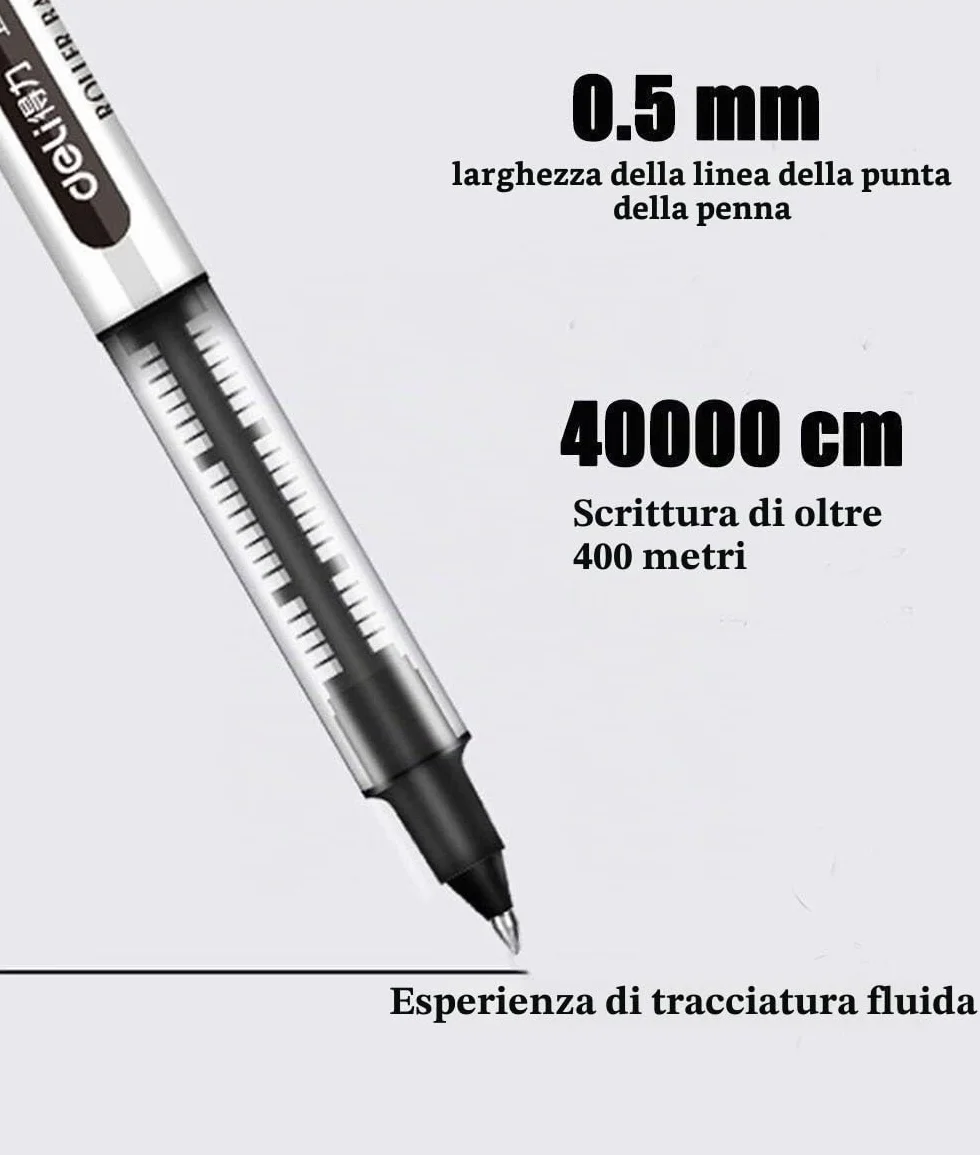 Penna Roller GXR Punta Extra Fine 0.5mm Inchiostro Nero Asciugatura Rapida 12 Pezzi