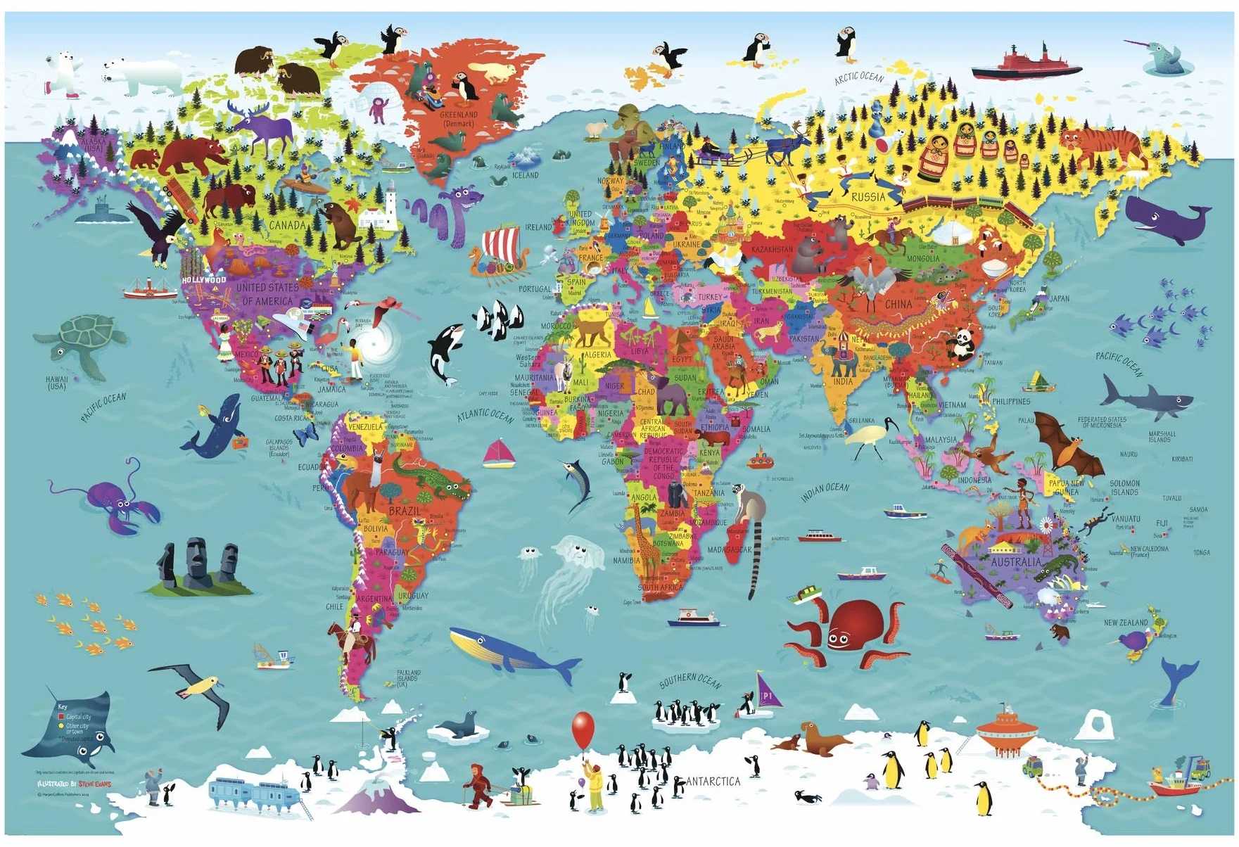 Collins - Mappa del mondo da parete per bambini, 92,1 x 61,6 cm