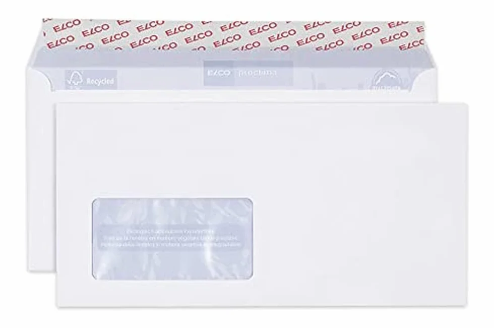 Elco Proclima FSC CO2 riciclaggio neutra Buste DL con chiusura adesiva, 100 g/m² 229 x 45 mm, con finestra sinistra (Scatola di 500 buste bianco