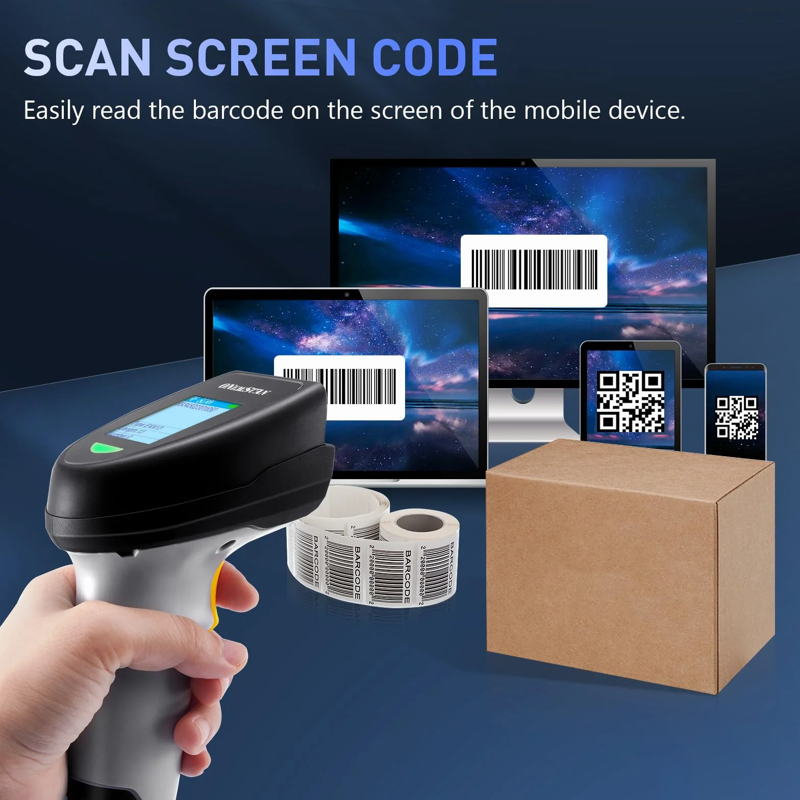 Scanner per codici a barre 2D wireless, scanner di codici a barre palmare scanner per codici a barre con base 2 in 1 connessione USB cablata e lettore di codici a barre automatico a matrice di dati
