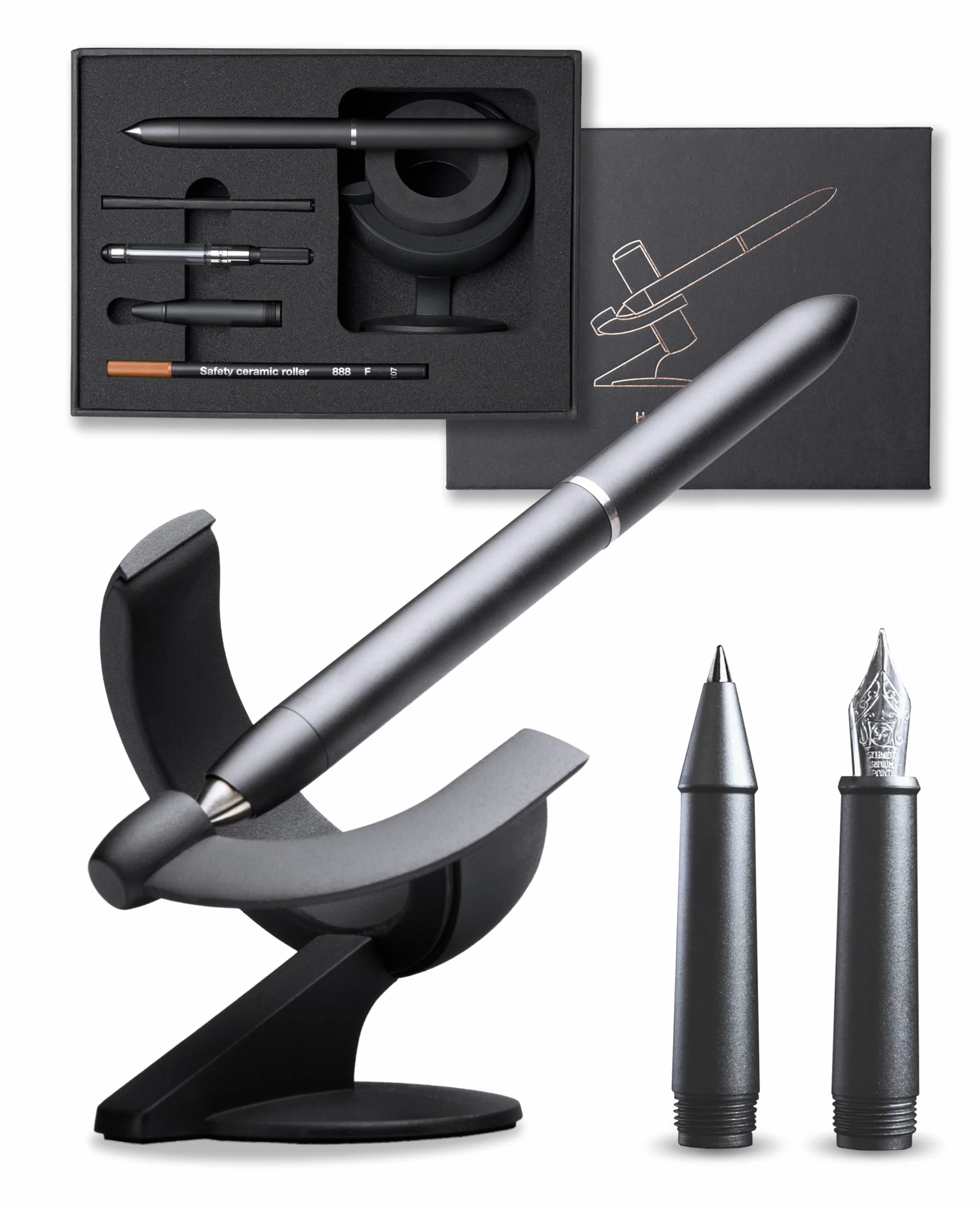 novium Hoverpen Future - Penna fluttuante 2 in 1 stilografica e roller, levitazione magnetica, design ispirato allo spazio, decorazione da scrivania, idea regalo di lusso, Deep Black