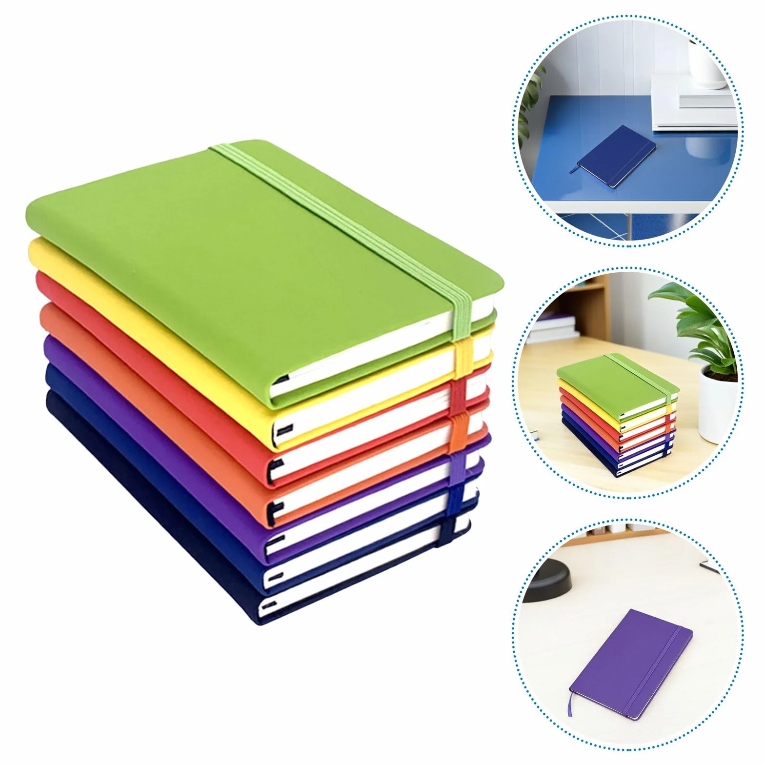 Set di 7 Piccoli Quaderni A6 con Copertina in Pu, Righe Medie, Cinturino Elastico per Organizzazione Efficiente e Uso Scolastico per Studenti Sempre in Movimento